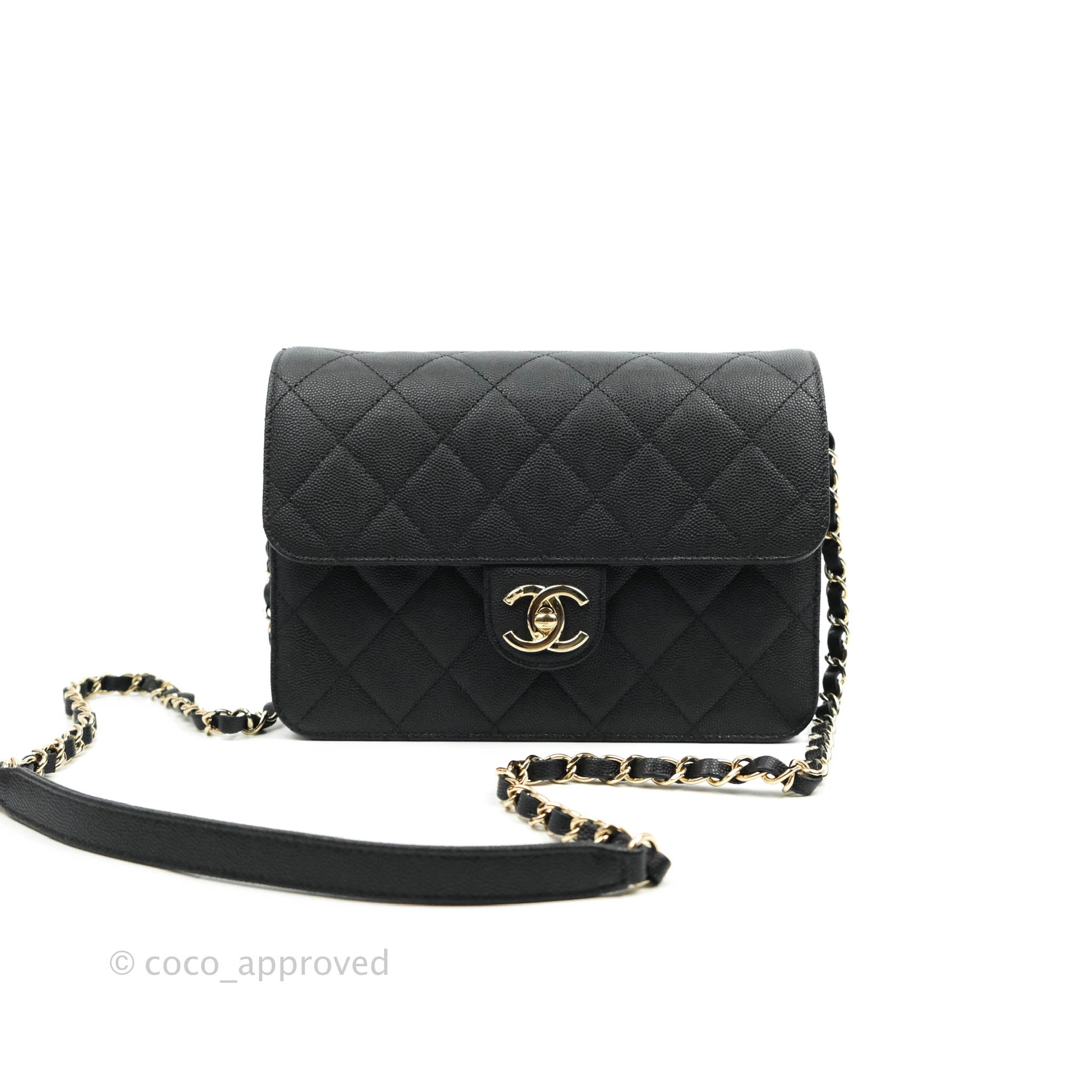 Chanel Quilted Like The Wallet Medium Flap Black Caviar Gold Hardware 22C