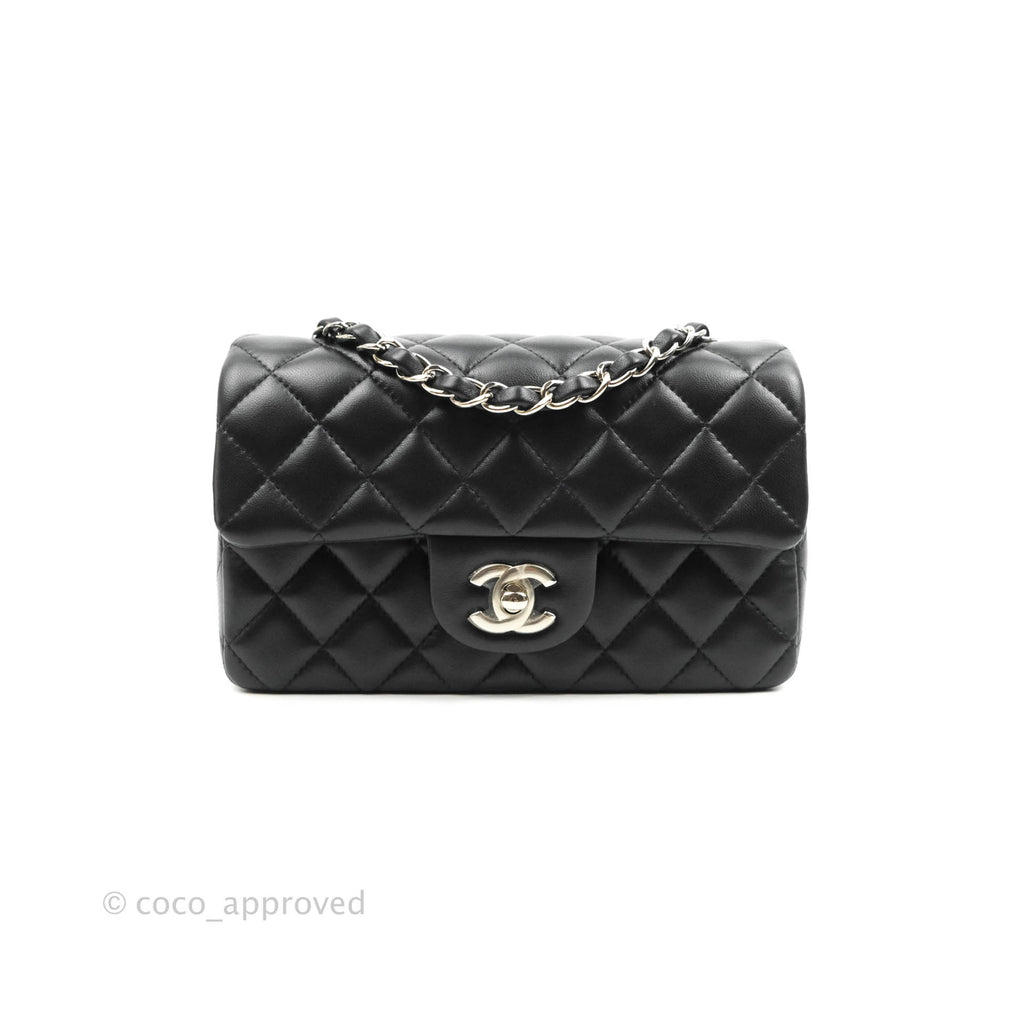 Chanel Quilted Mini Rectangular Black Lambskin Silver Hardware