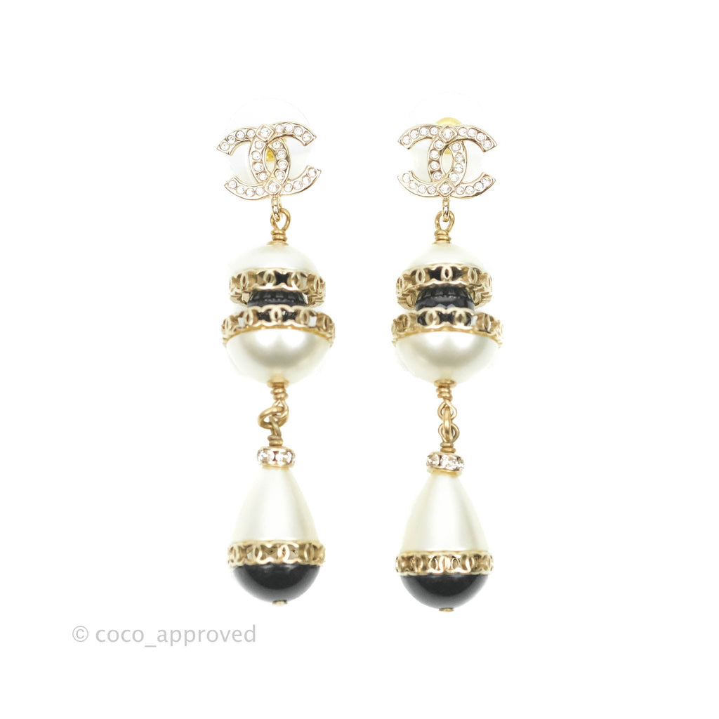 Chanel Crystal CC Pearl Drop Earrings 21A