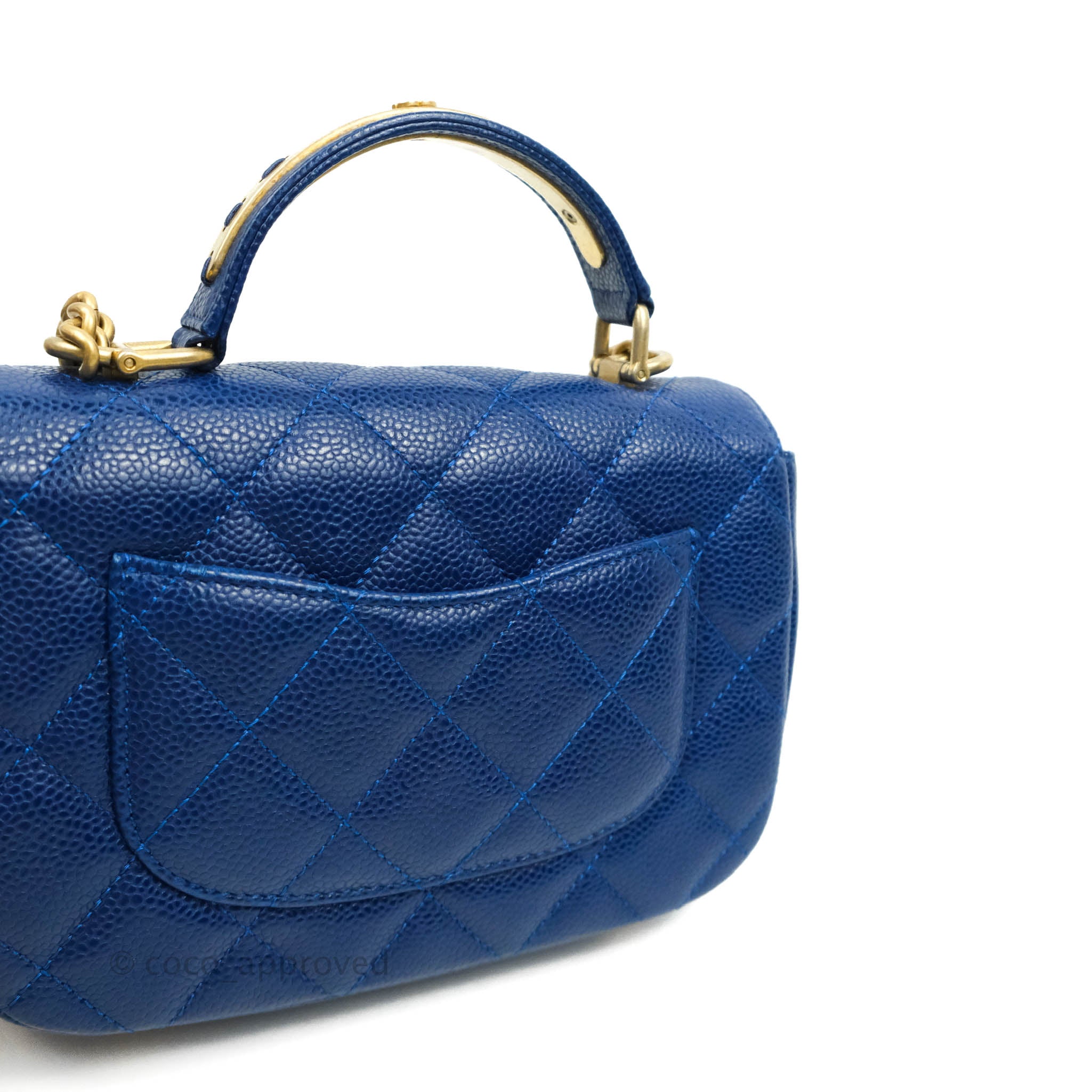 Chanel Mini Rectangular Flap Bag with Top Handle Dark Blue Lambskin Light  Gold Hardware