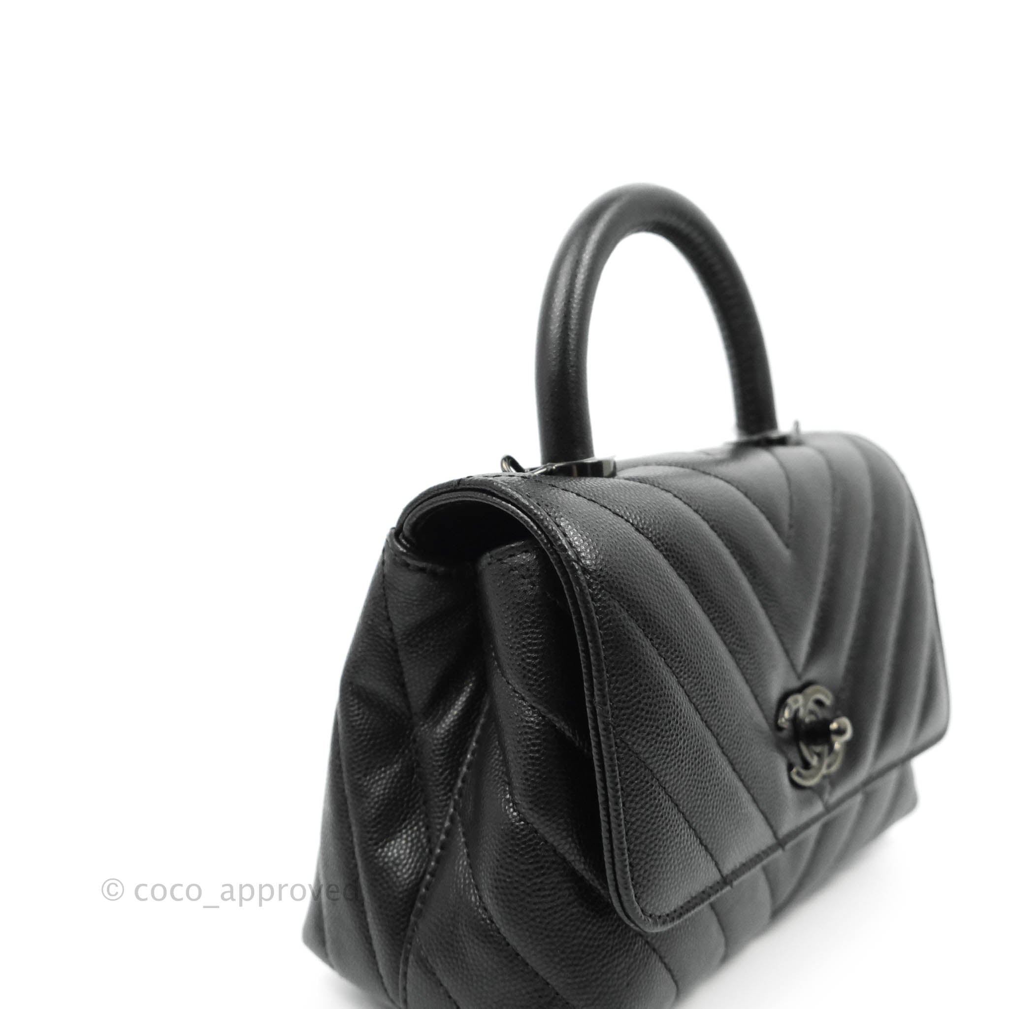 Chanel Extra Mini Chevron Coco Handle Bag So Black Caviar – Coco