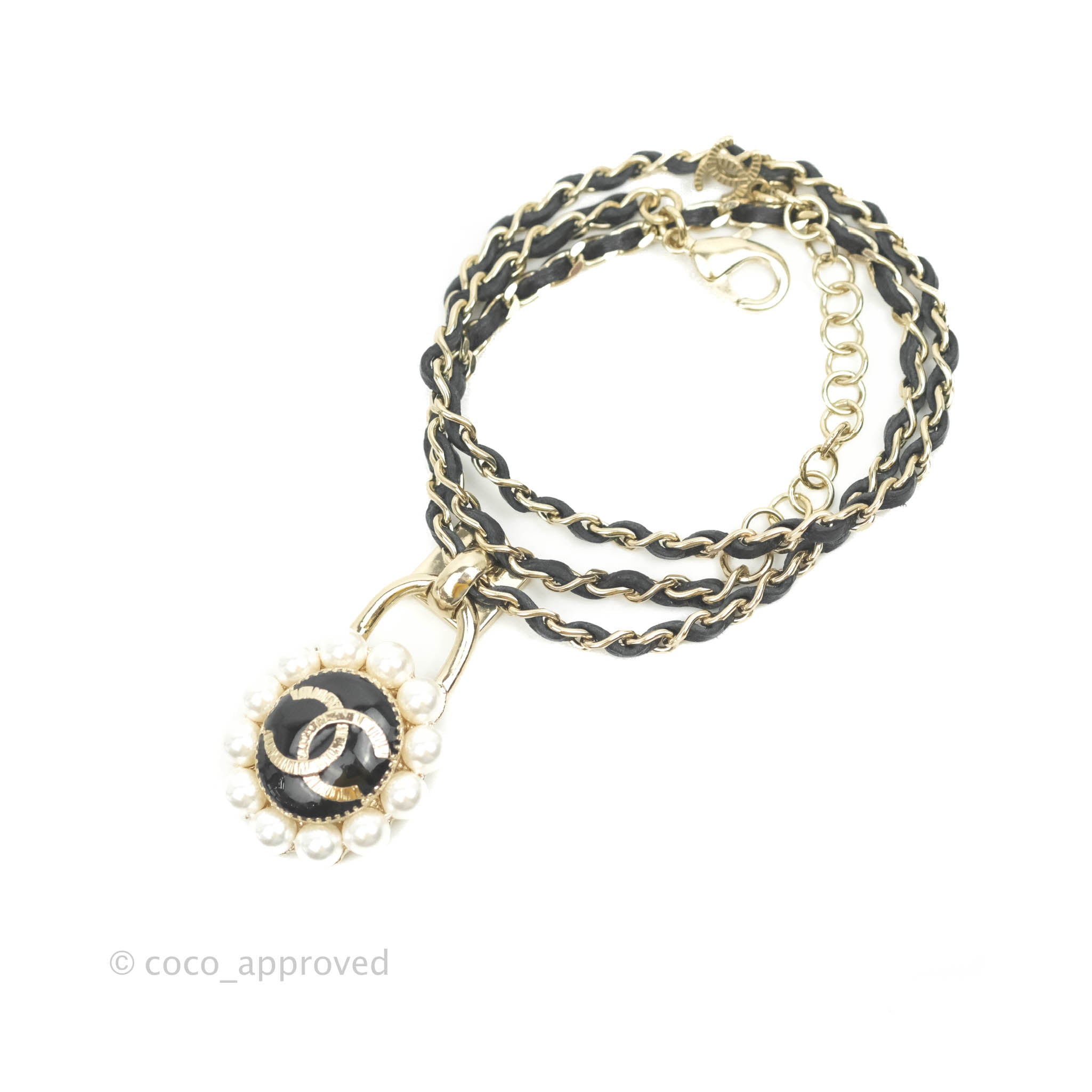 Chanel Necklace Choker Pearl Pendant Light Gold With Leather 21A – Coco  Approved Studio