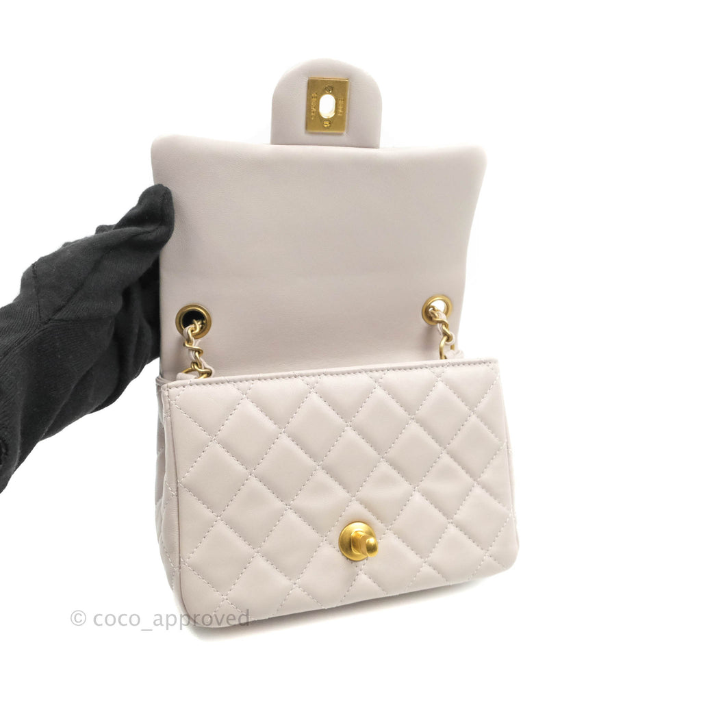 Chanel Mini Square Pearl Crush Quilted Pale Lilac Lambskin Gold Hardware