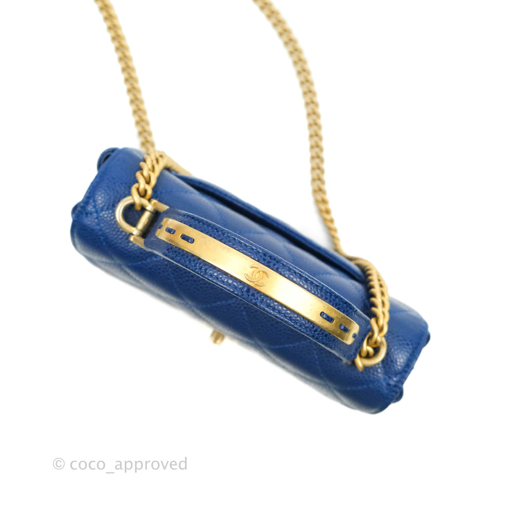 Chanel Mini Carry Around Flap Bag Blue Caviar Aged Gold Hardware