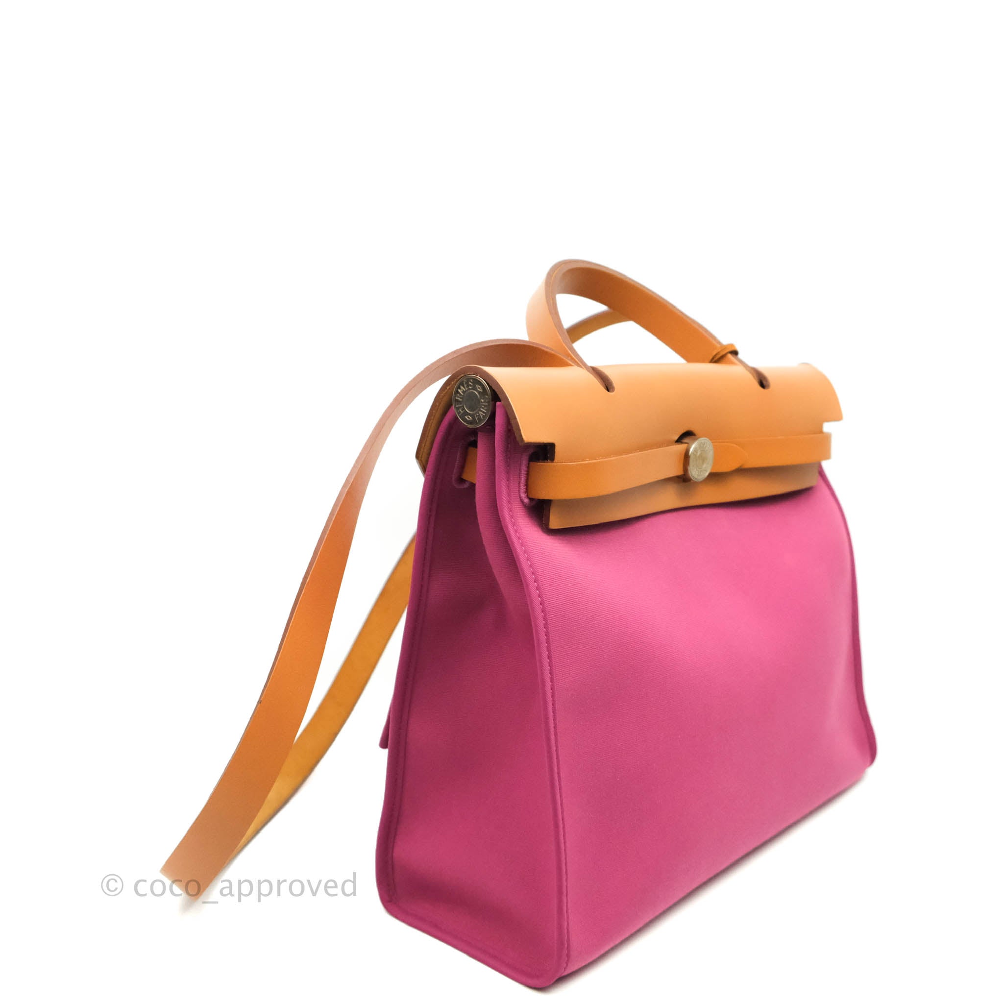 Hermes Herbag Bag Canvas Palladium Hardware In Pink