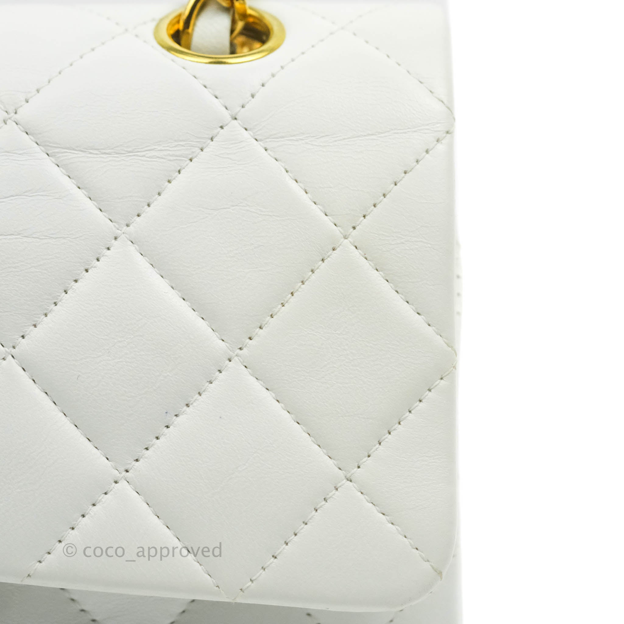 Chanel Classic Vintage Small S/M Flap White Lambskin 24K Gold