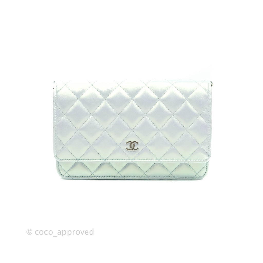 Chanel WOC Quilted Iridescent Light Blue Calfskin Silver Hardware