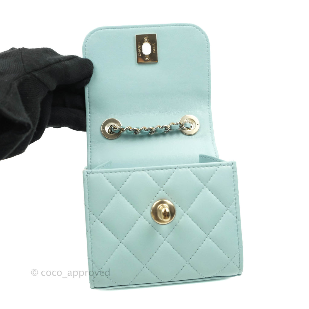 Chanel Mini Quilted Trendy CC Clutch With Chain Light Tiffany Blue Lambskin Gold Hardware