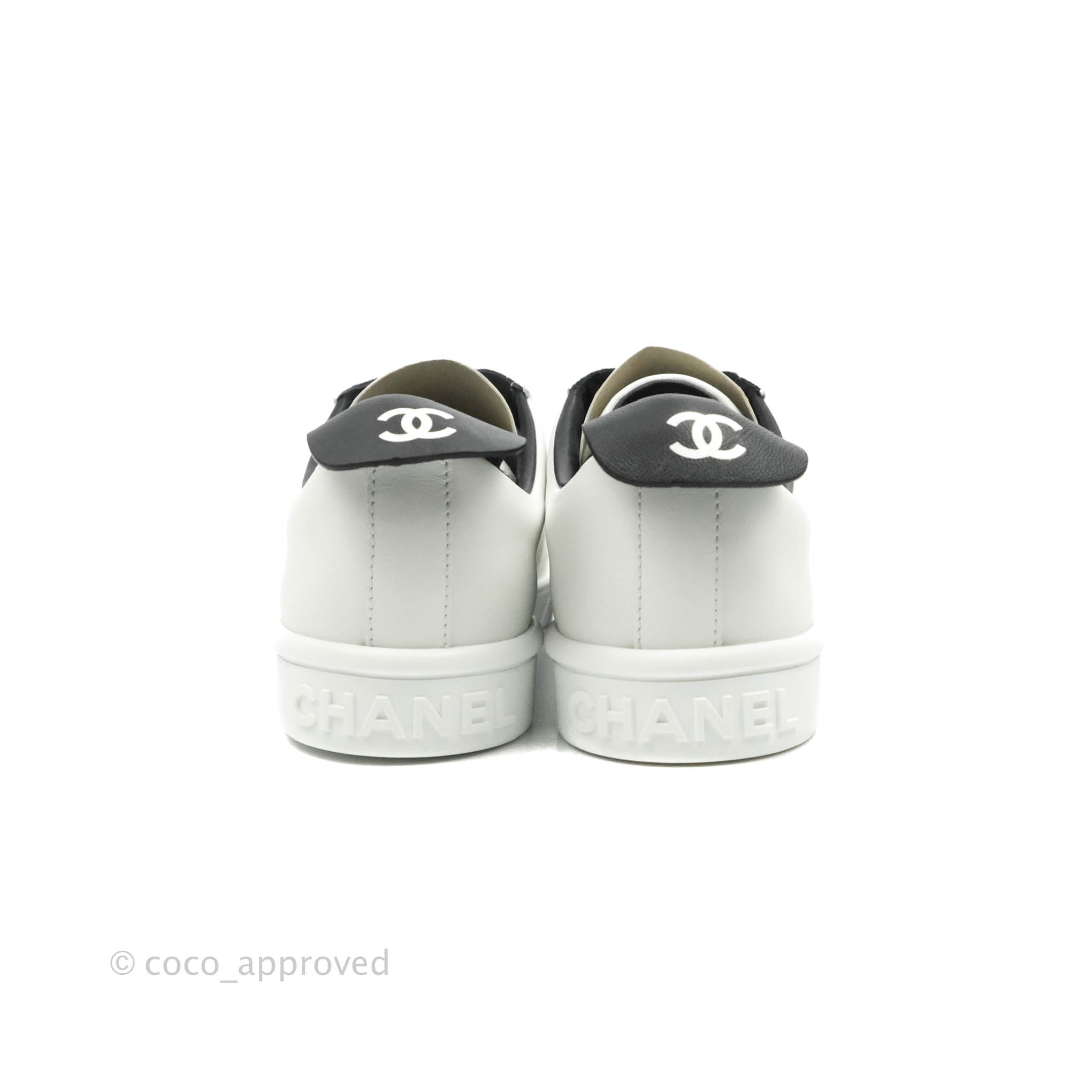 Chanel Logo Pull Tab Lace-up Sneakers White & Black Size 37.5