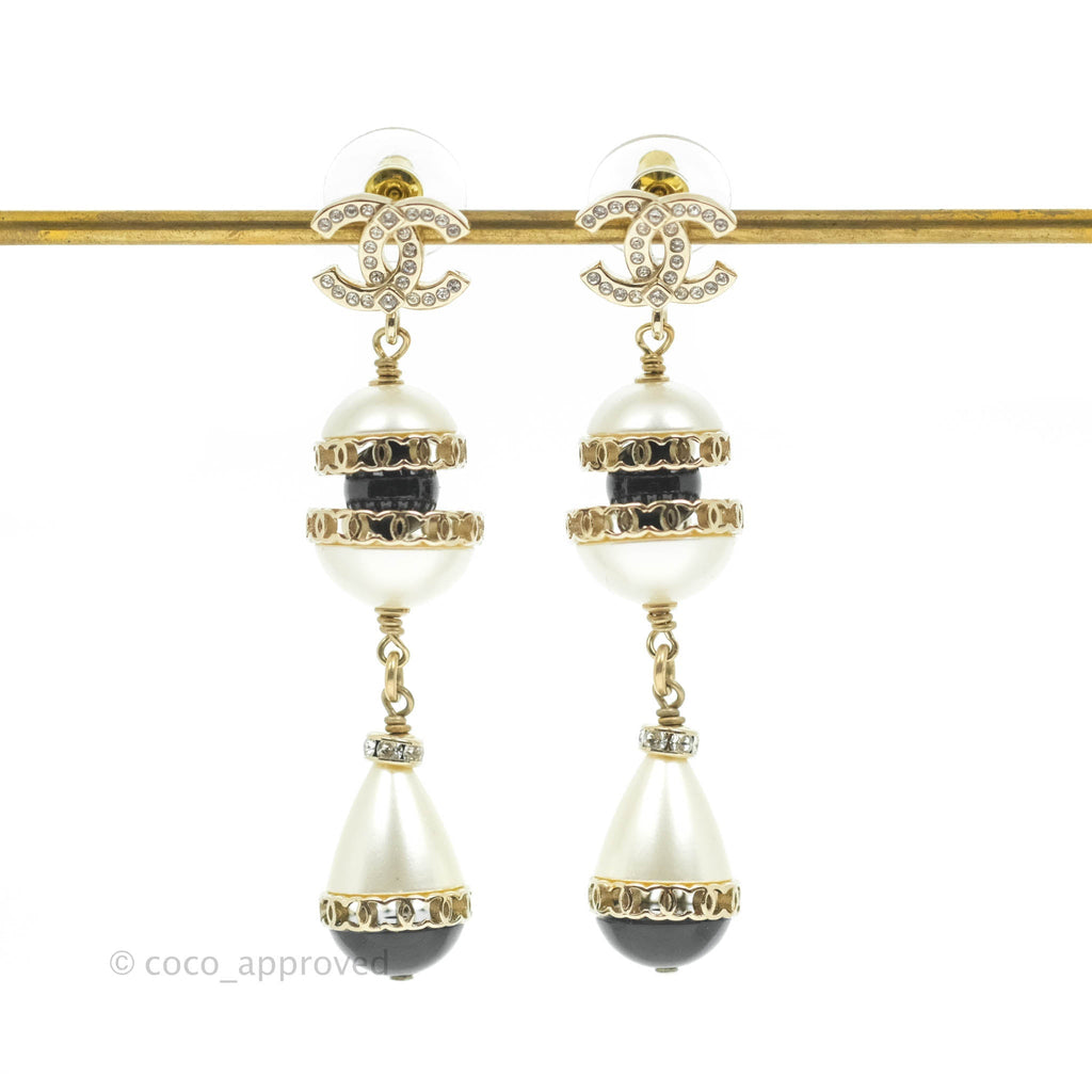 Chanel Crystal CC Pearl Drop Earrings 21A