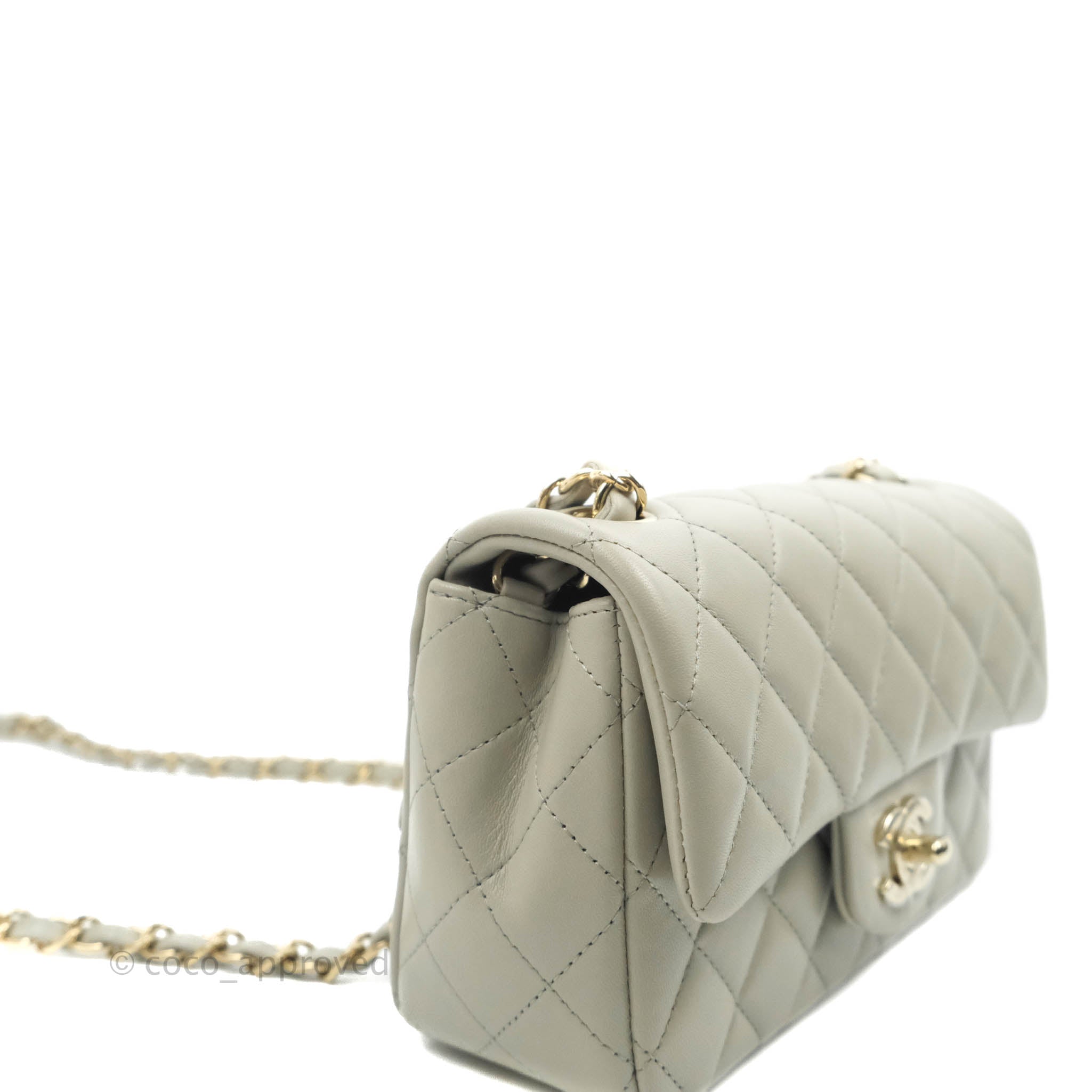 CHANEL 22C Grey 19 Flap Bag Gray Small Medium Quilted Leather Gold