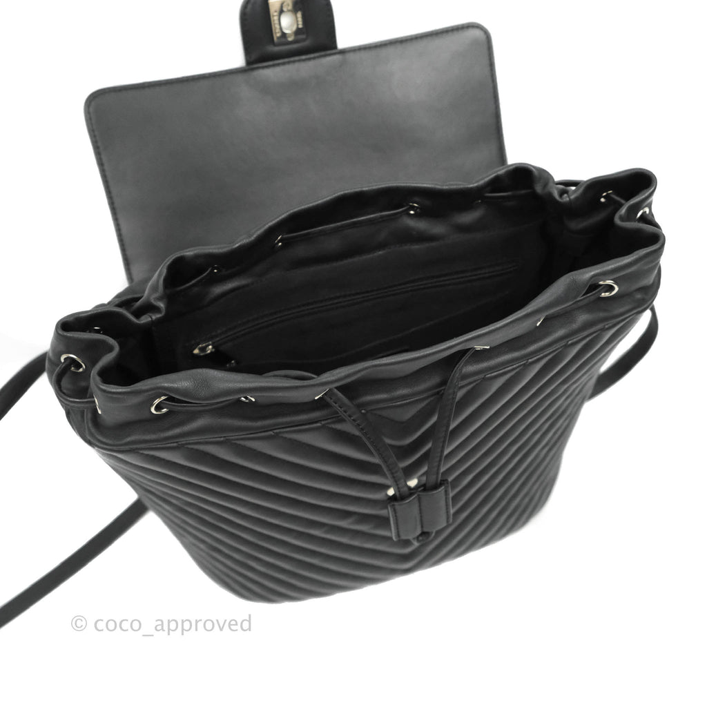 Chanel Medium Chevron Urban Spirit Backpack Black Calfskin Silver Hardware