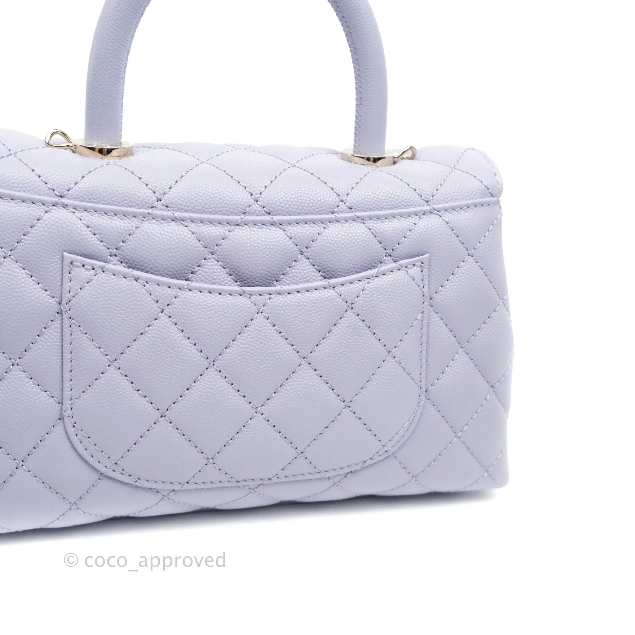 CHANEL Caviar Chevron Quilted Small Coco Handle Flap Purple 433366