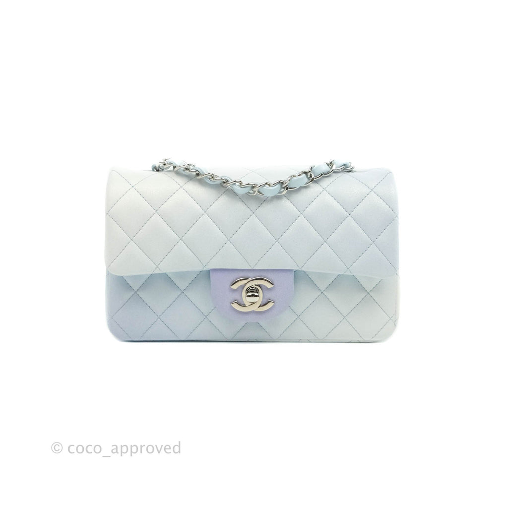 Chanel Quilted Mini Rectangular Flap Iridescent Blue Silver Hardware