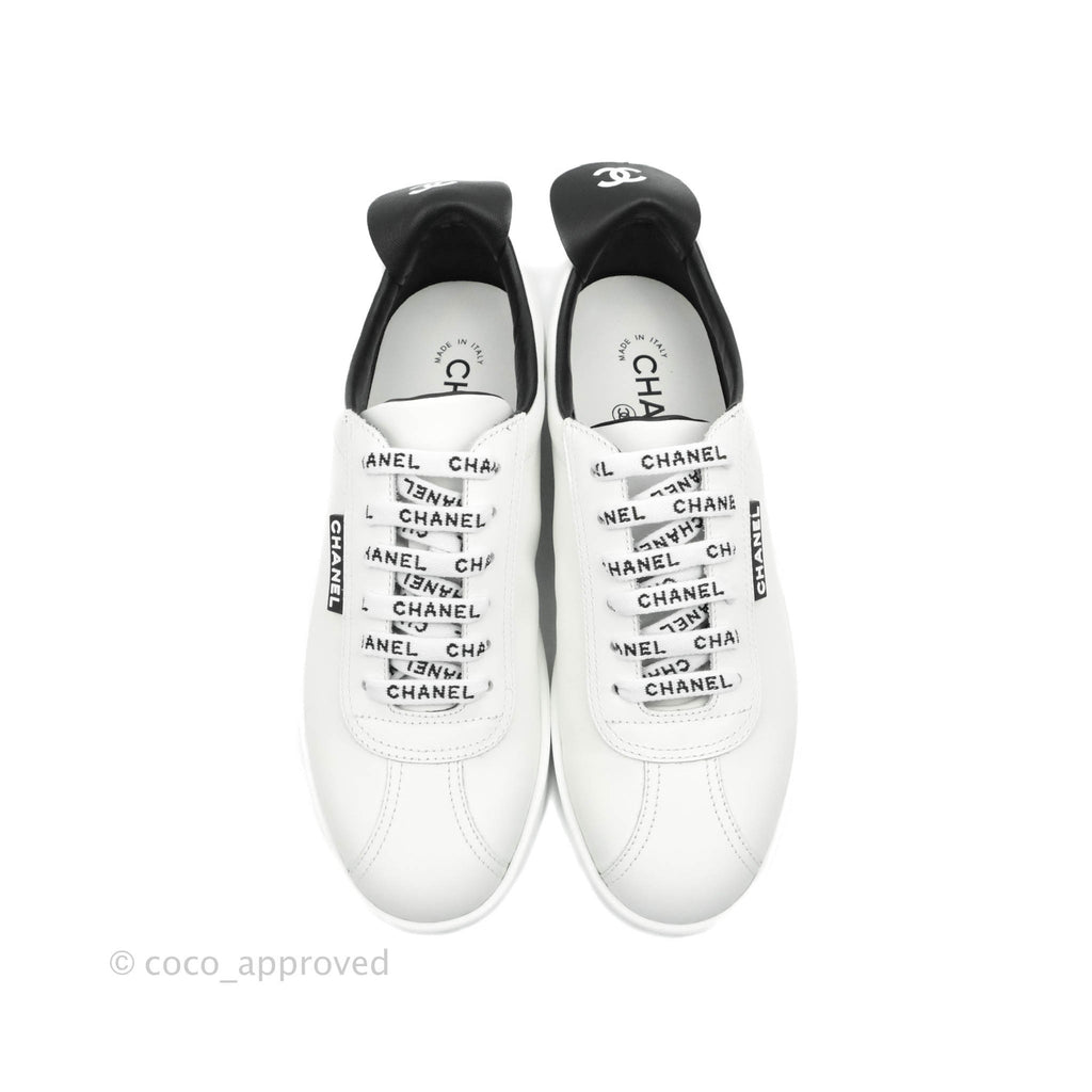 Chanel Logo Pull Tab Lace-up Sneakers White & Black Size 37.5