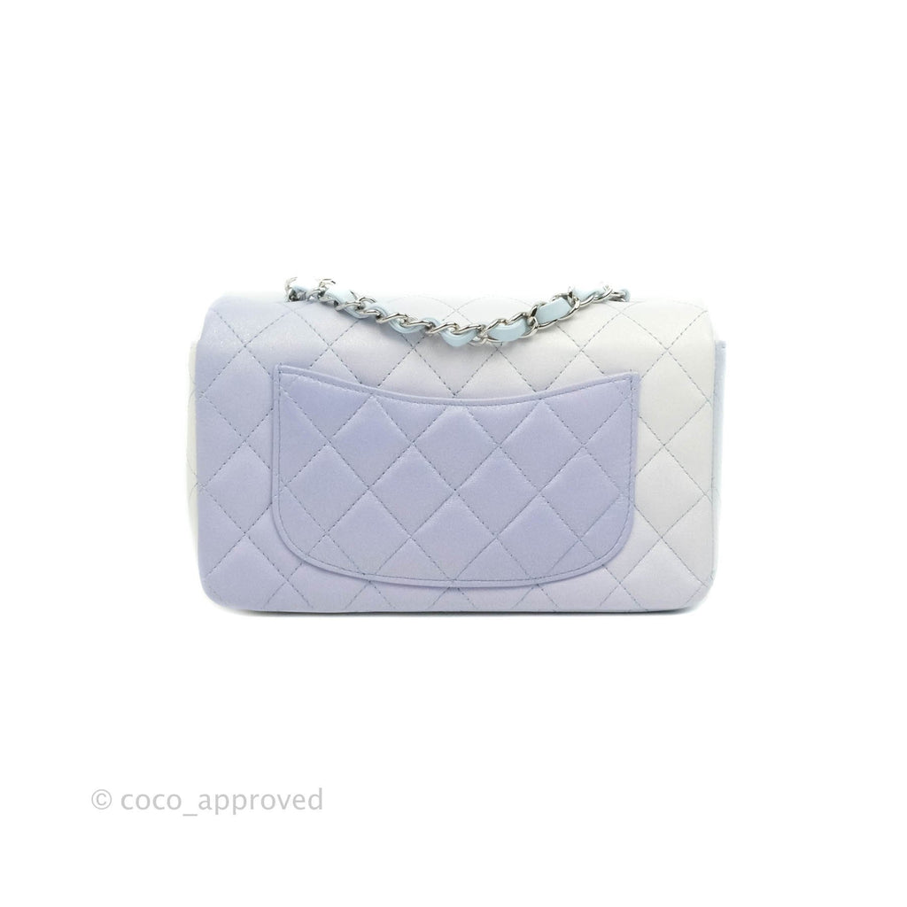 Chanel Quilted Mini Rectangular Flap Iridescent Blue Silver Hardware