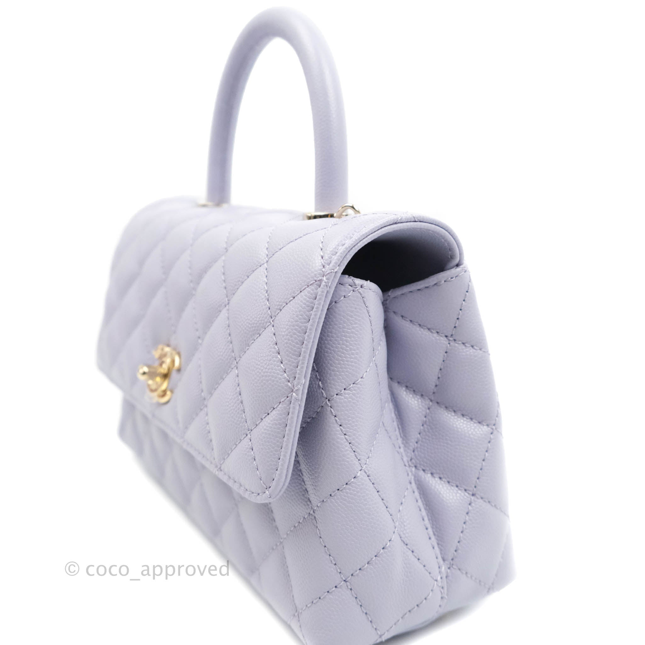Chanel Mini (Small) Coco Handle Quilted Purple Lilac Caviar Gold Hardw –  Coco Approved Studio