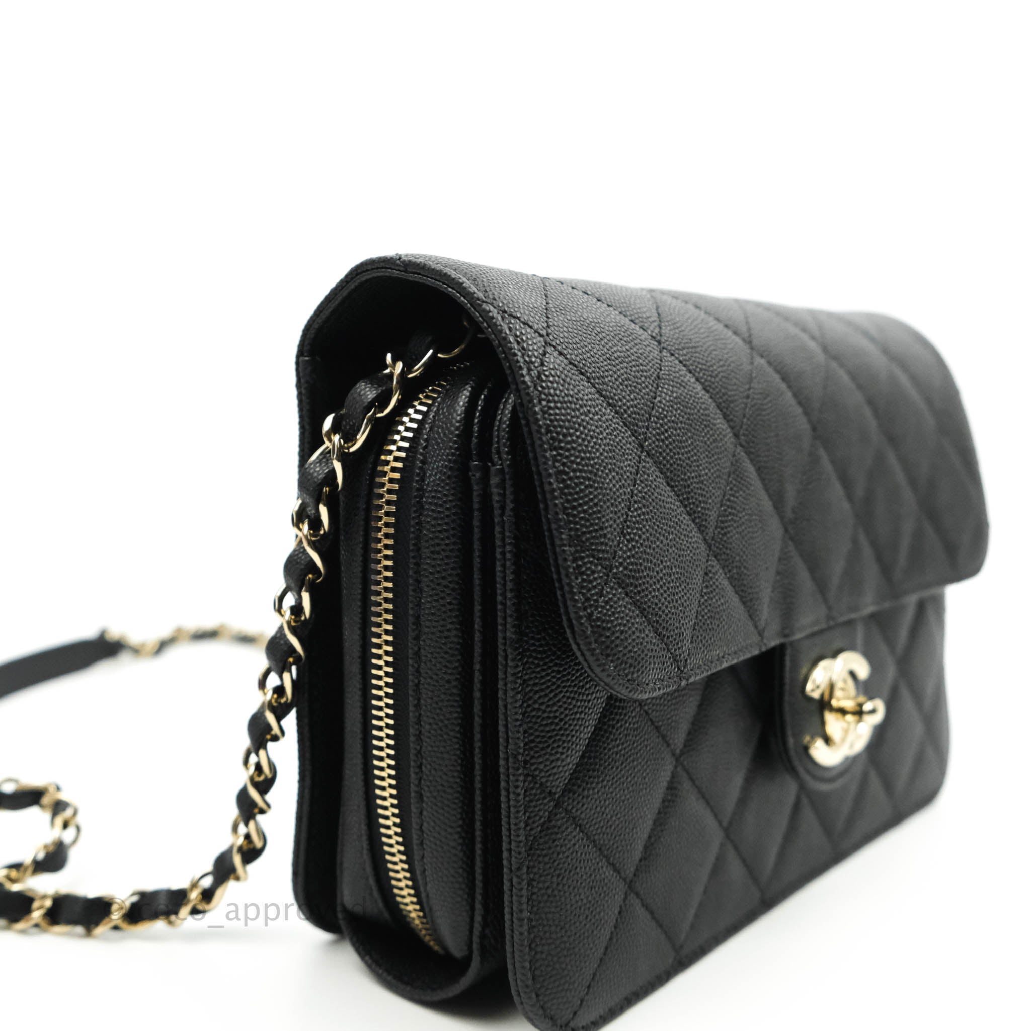 CHANEL Caviar Quilted Compact Flap Wallet Black 173226