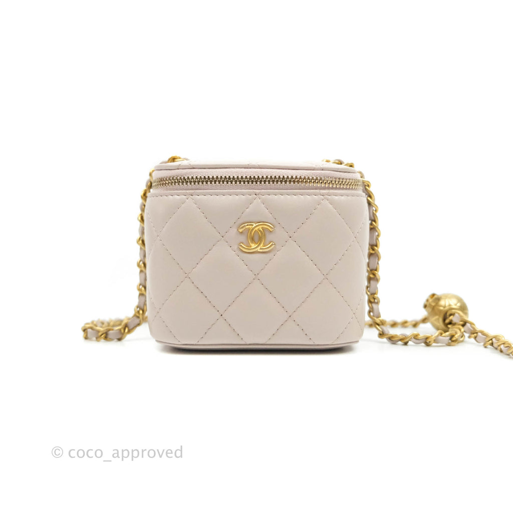 Chanel Classic Mini Pearl Crush Vanity With Chain Lilac Pink Lambskin Aged Gold Hardware