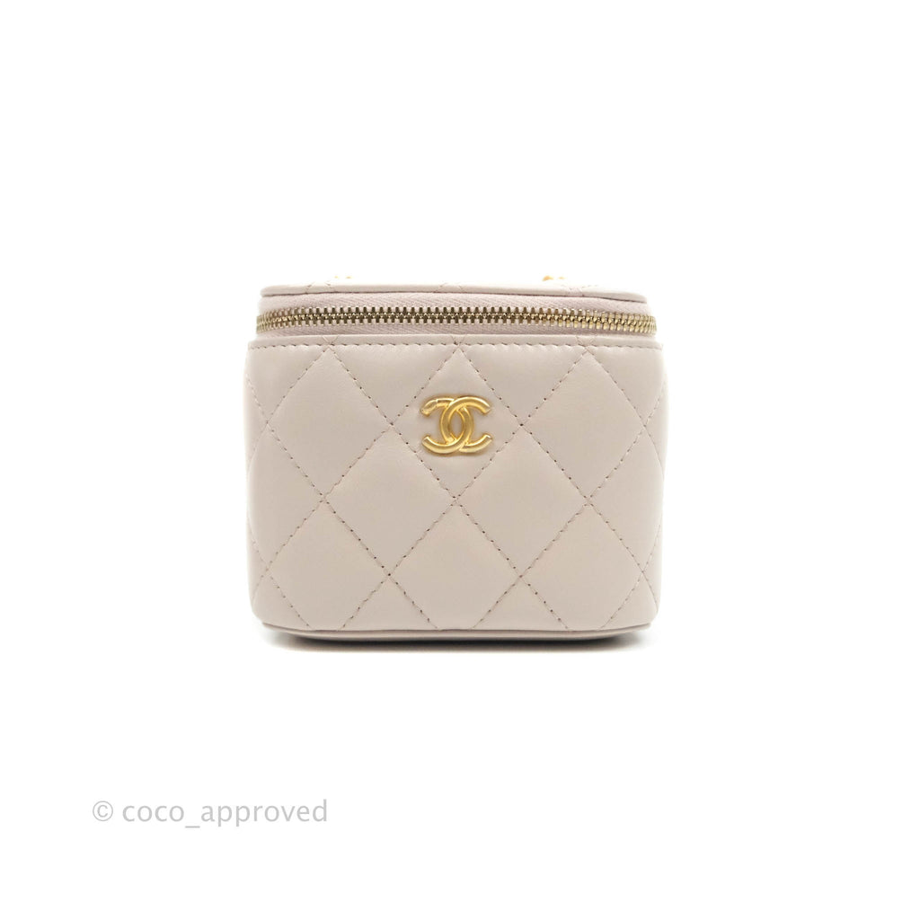 Chanel Classic Mini Pearl Crush Vanity With Chain Lilac Pink Lambskin Aged Gold Hardware