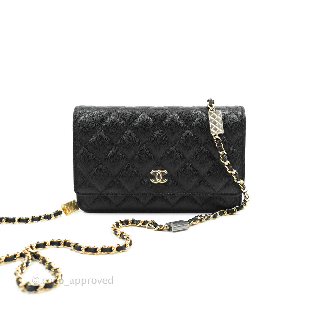 Chanel Quilted WOC Black Caviar Gold Hardware With Charms