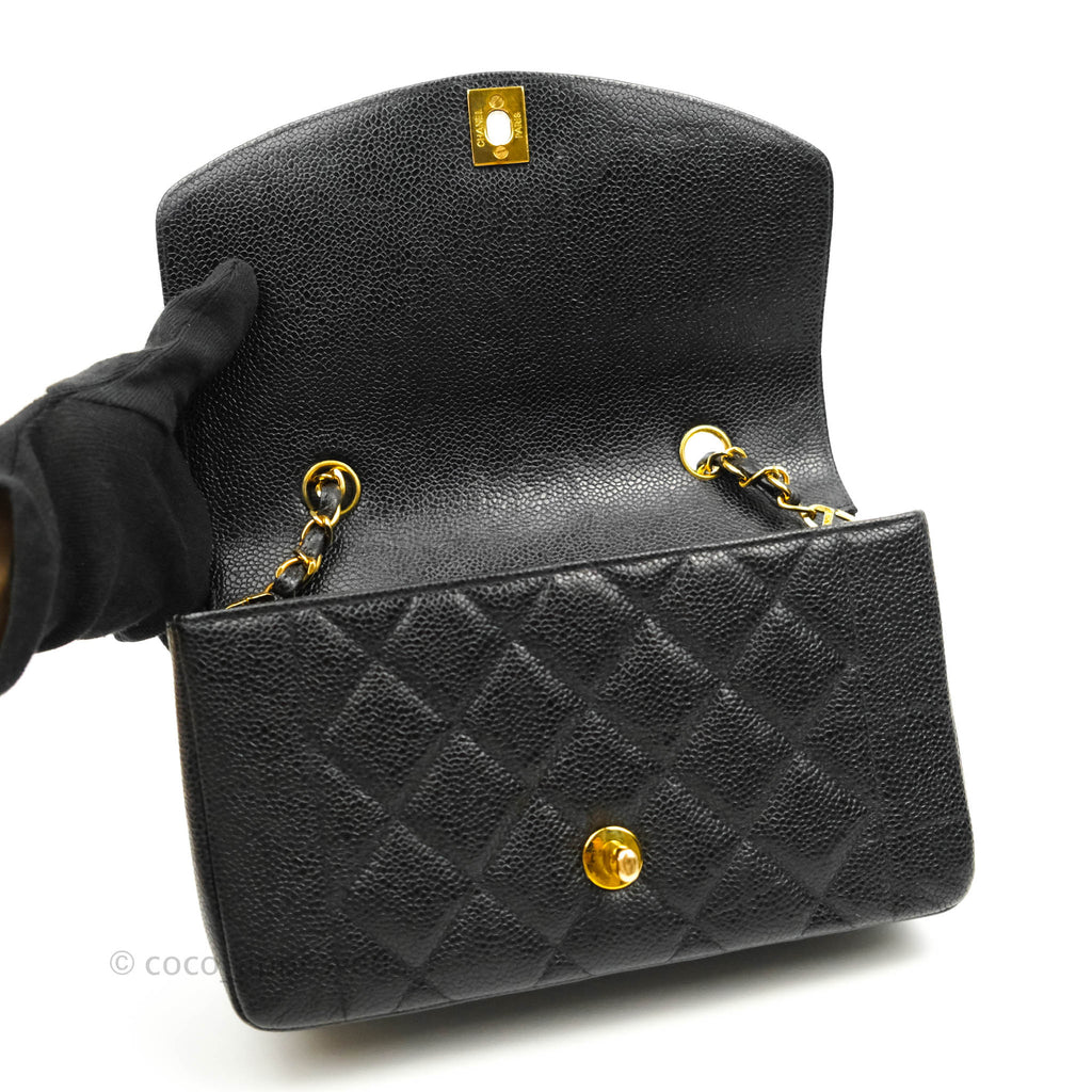 Chanel Small Vintage Quilted Classic Diana Flap Bag Black Lambskin 24K Gold Hardware