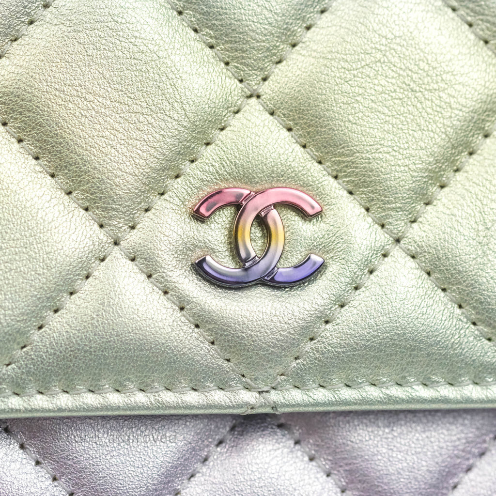 Chanel Quilted Wallet on Chain WOC Metallic Rainbow Lambskin Rainbow Hardware