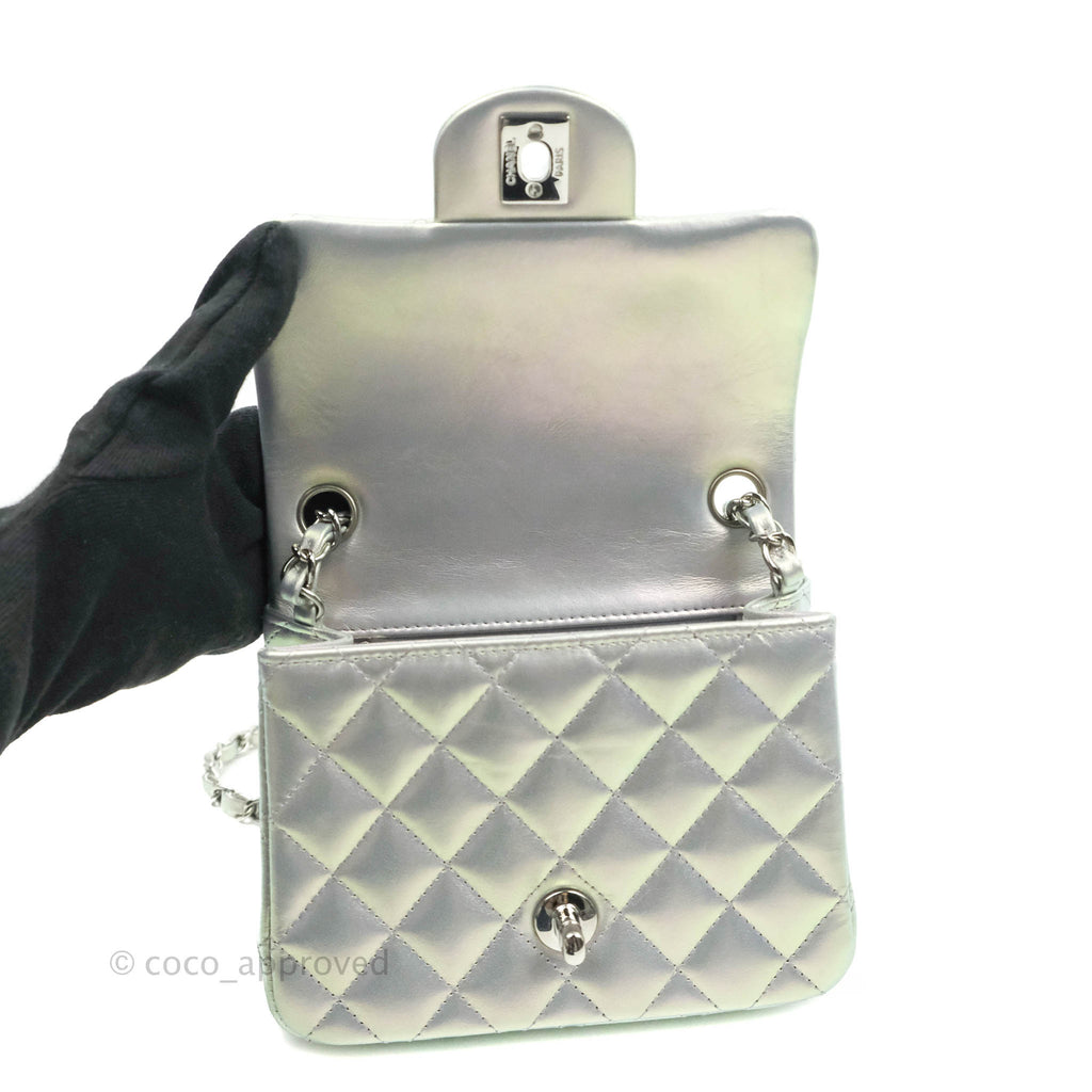 Chanel Mini Square Quilted Iridescent Lilac Silver Hardware