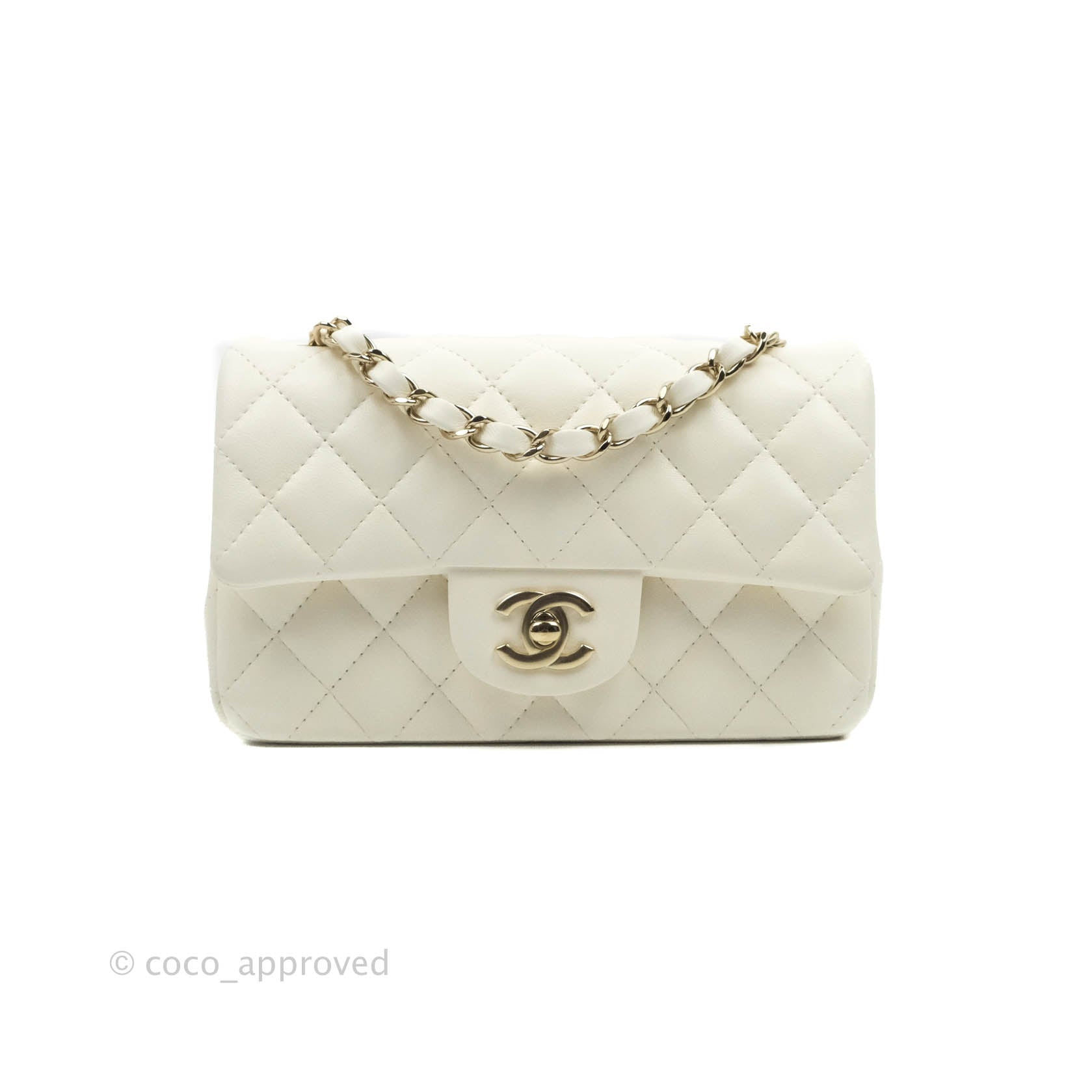 Chanel Quilted Mini Rectangular Flap White Lambskin Gold Hardware – Coco  Approved Studio