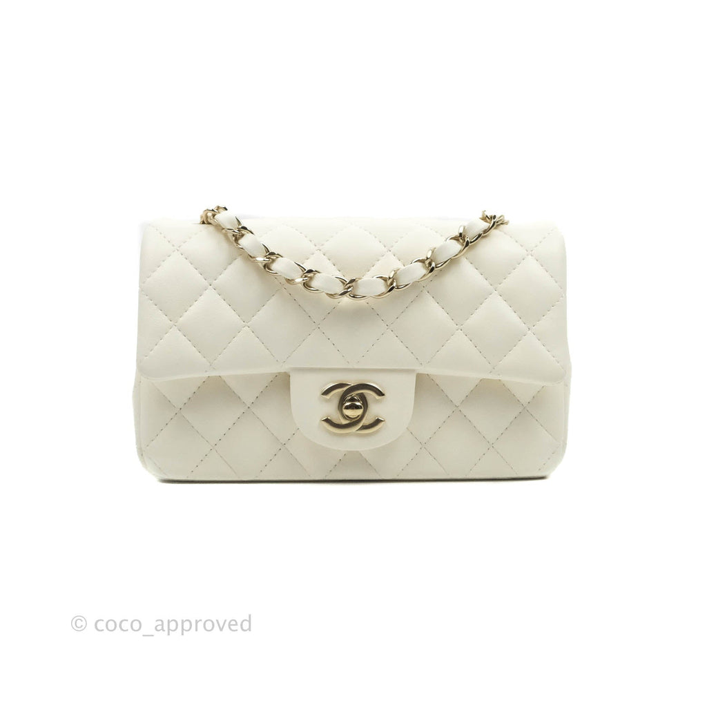 Chanel Quilted Mini Rectangular Flap White Lambskin Gold Hardware