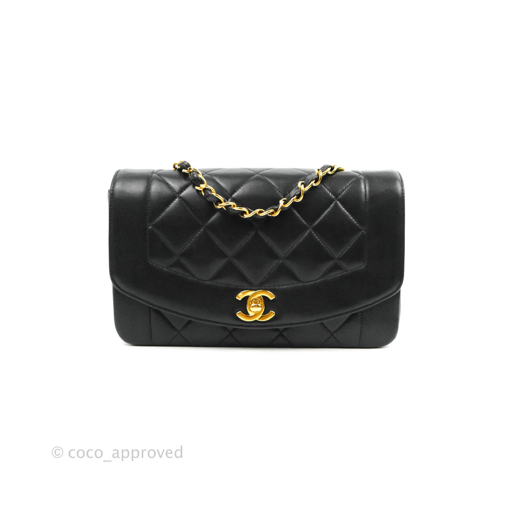 Chanel Vintage Small Quilted Classic Diana Flap Bag Black Lambskin 24K Gold Hardware