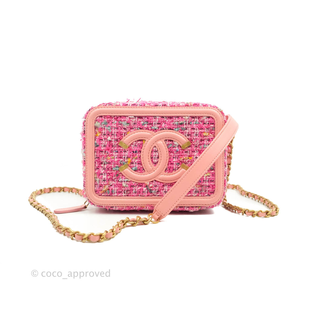 Chanel CC Filigree Vanity Clutch With Chain Pink Tweed