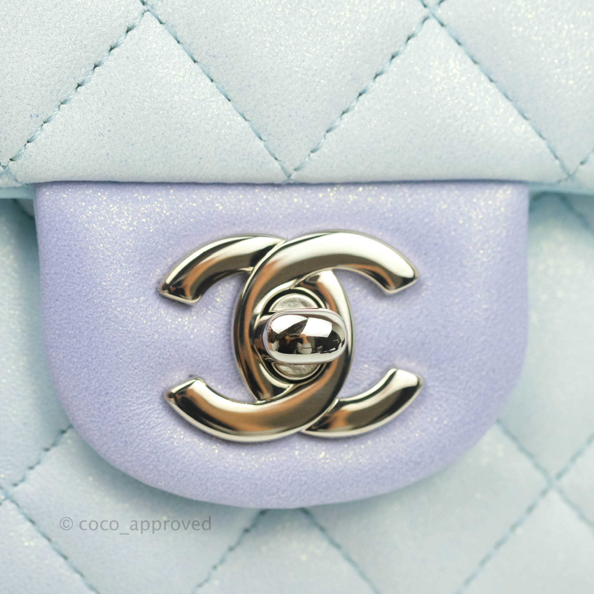 Chanel Light Blue Iridescent Quilted Calfskin Square Mini Classic