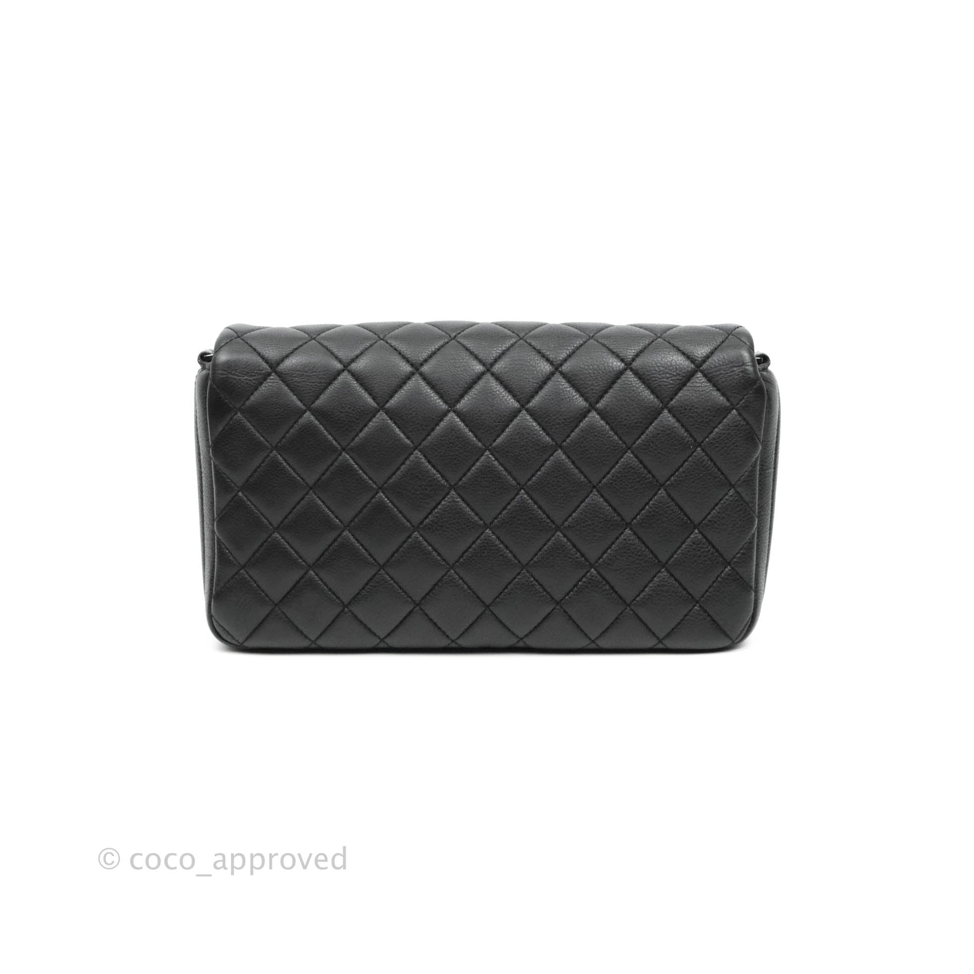 Chanel Quilted & Chevron Flap Bag Black Calfskin Gun Metal Chains Stra –  Coco Approved Studio
