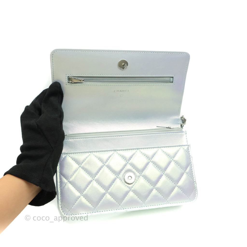 Chanel WOC Quilted Iridescent Light Blue Calfskin Silver Hardware