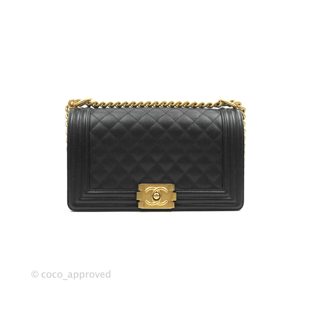 Chanel Medium Quilted Boy Black Caviar Aged Gold Hardware