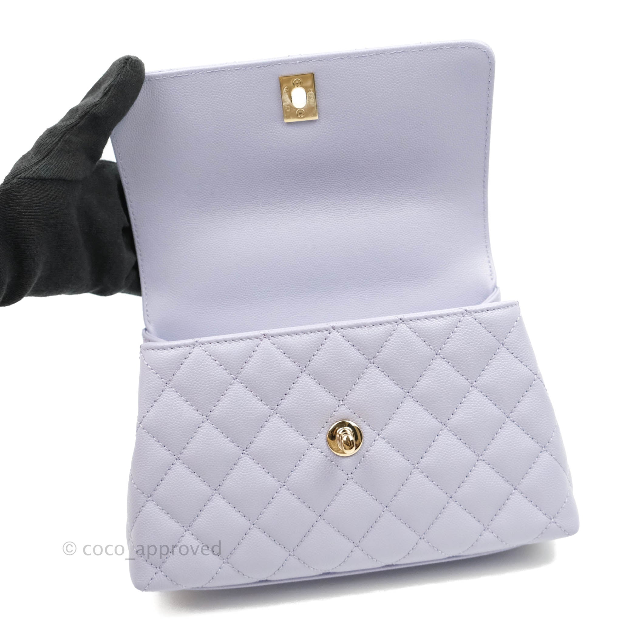 Chanel Mini (Small) Coco Handle Quilted Purple Lilac Caviar Gold