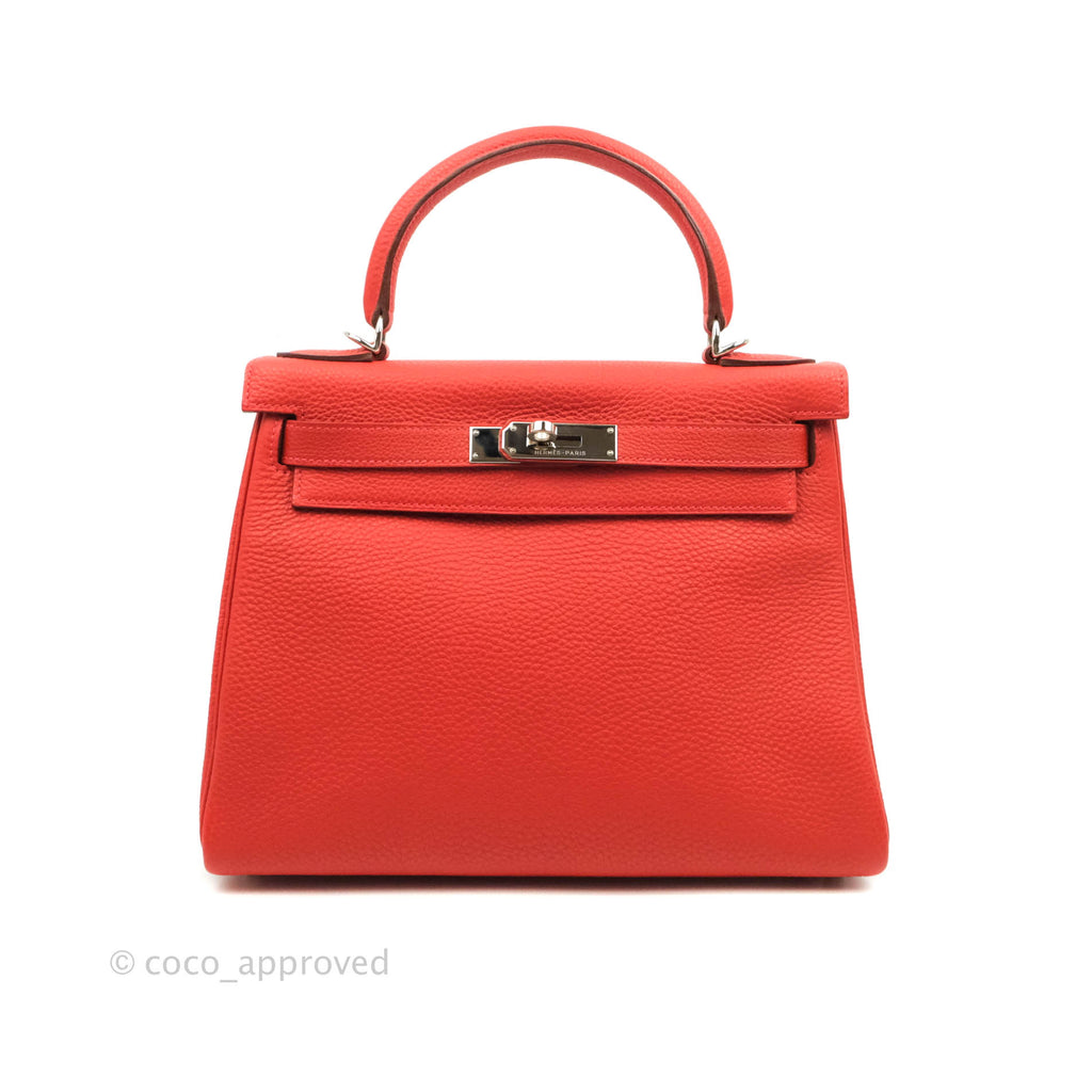 Hermès Kelly 28 Retourne Taurillon Red Clemence Palladium Hardware