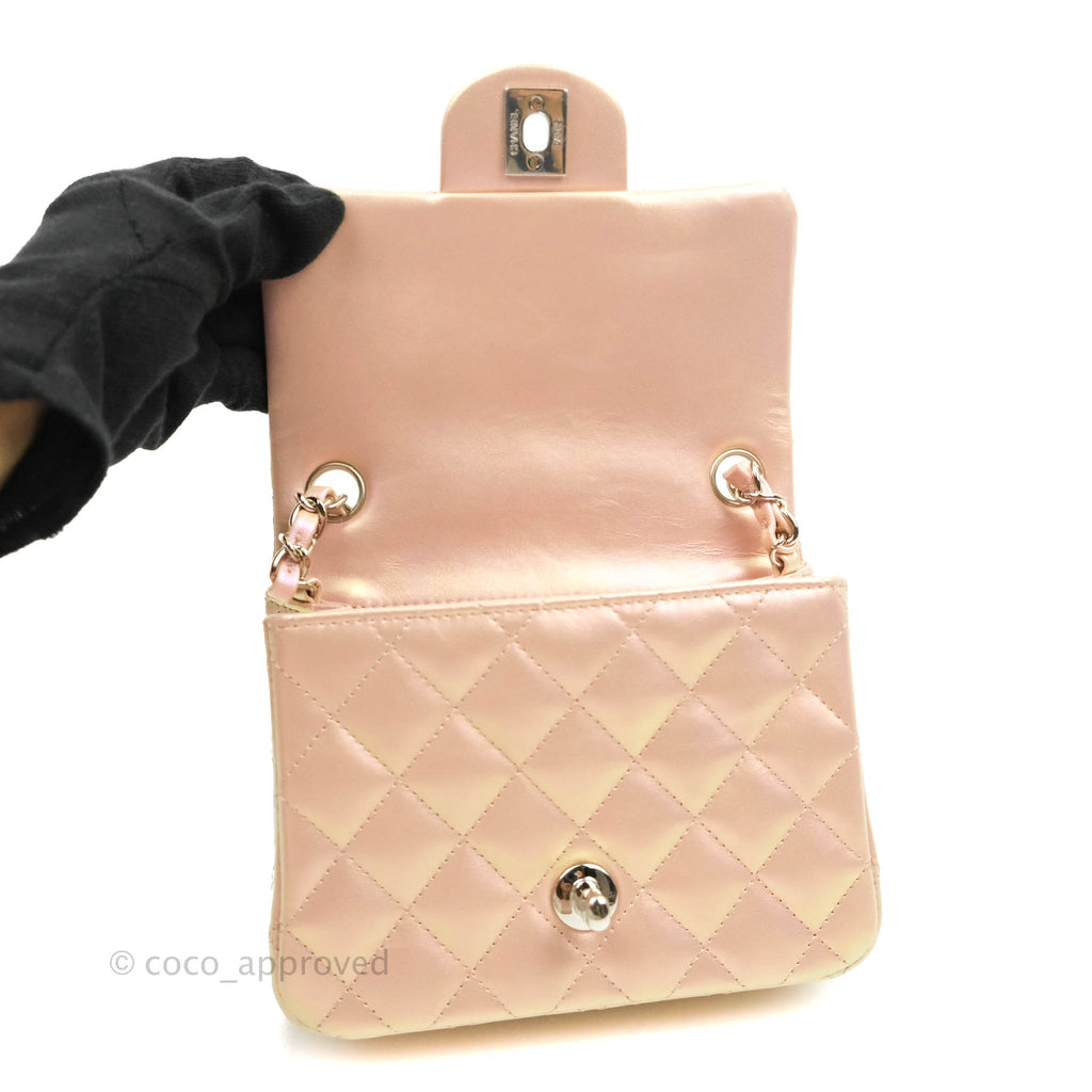 Chanel Mini Square Quilted Iridescent Pink Silver Hardware