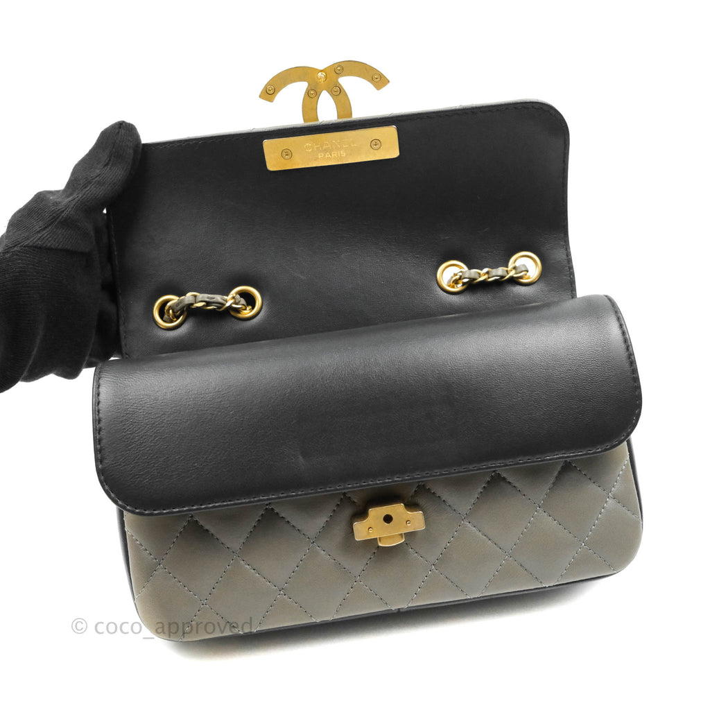 Chanel Small Enamel CC Flap Bag Quilted Grey & Dark Navy Lambskin Aged Gold Hardware