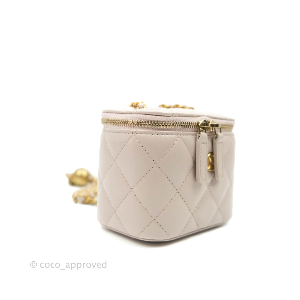 Chanel Classic Mini Pearl Crush Vanity With Chain Lilac Pink Lambskin Aged Gold Hardware