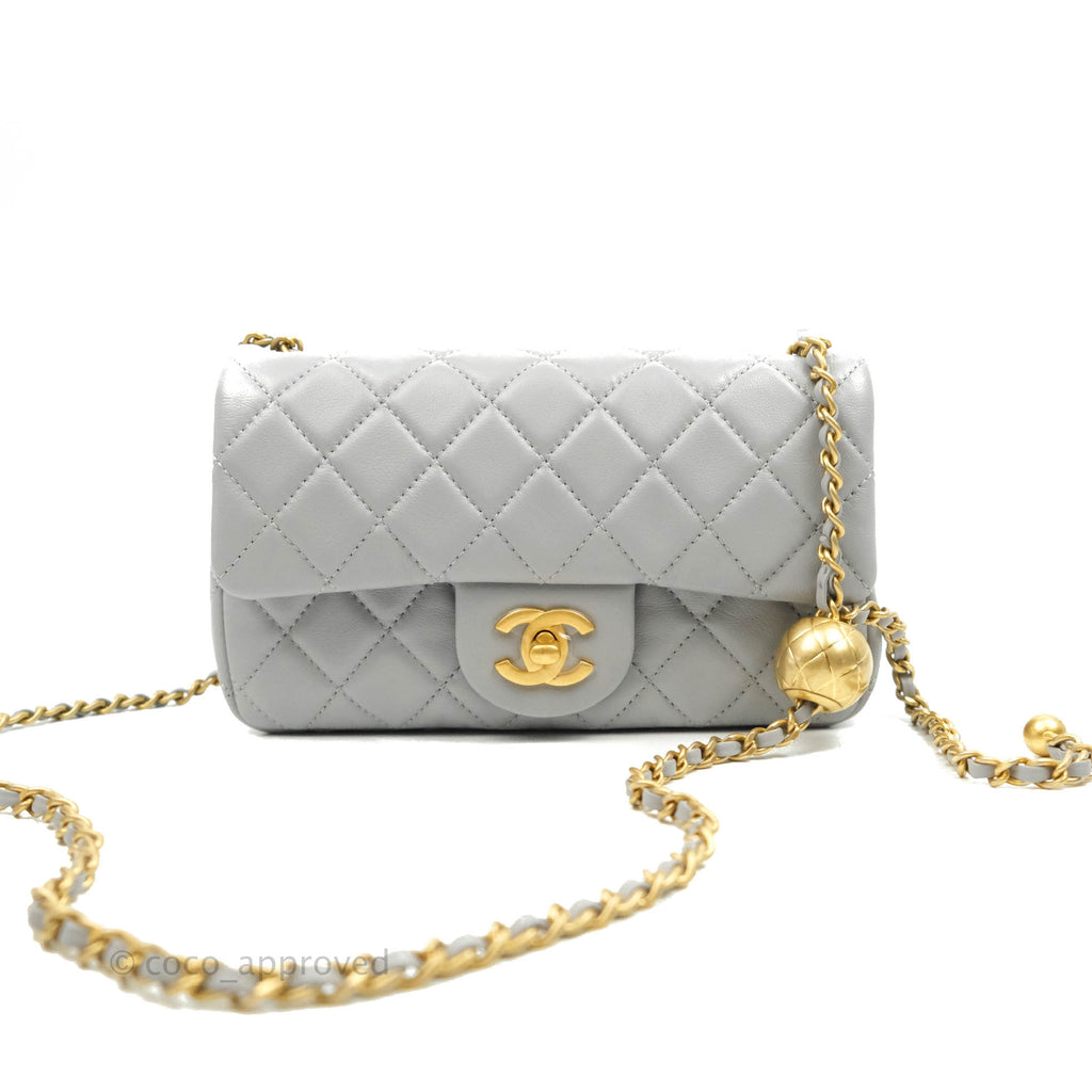 Chanel Mini Rectangular Pearl Crush Quilted Grey Lambskin Aged Gold Hardware