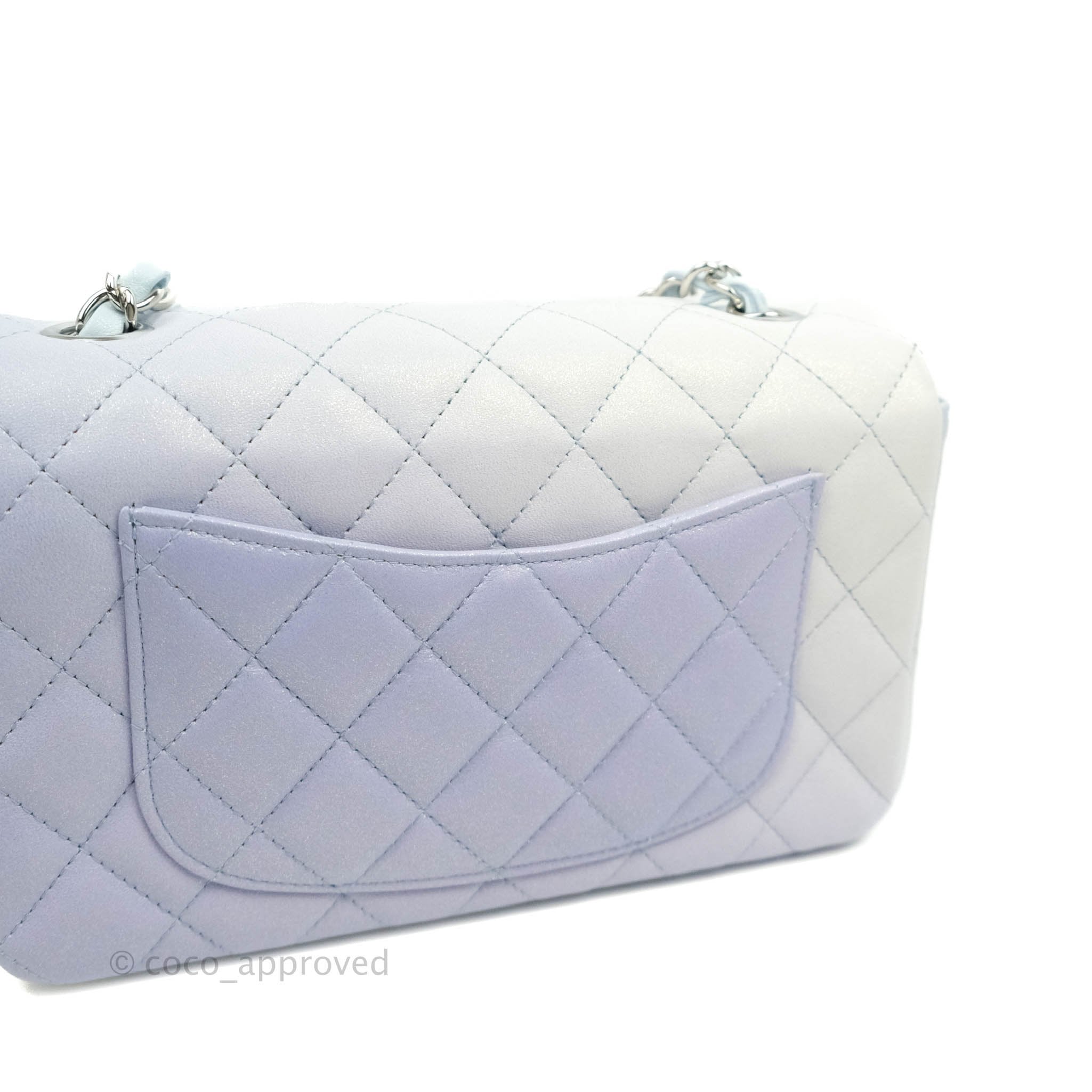 Chanel Quilted Mini Rectangular Flap Iridescent Blue Silver