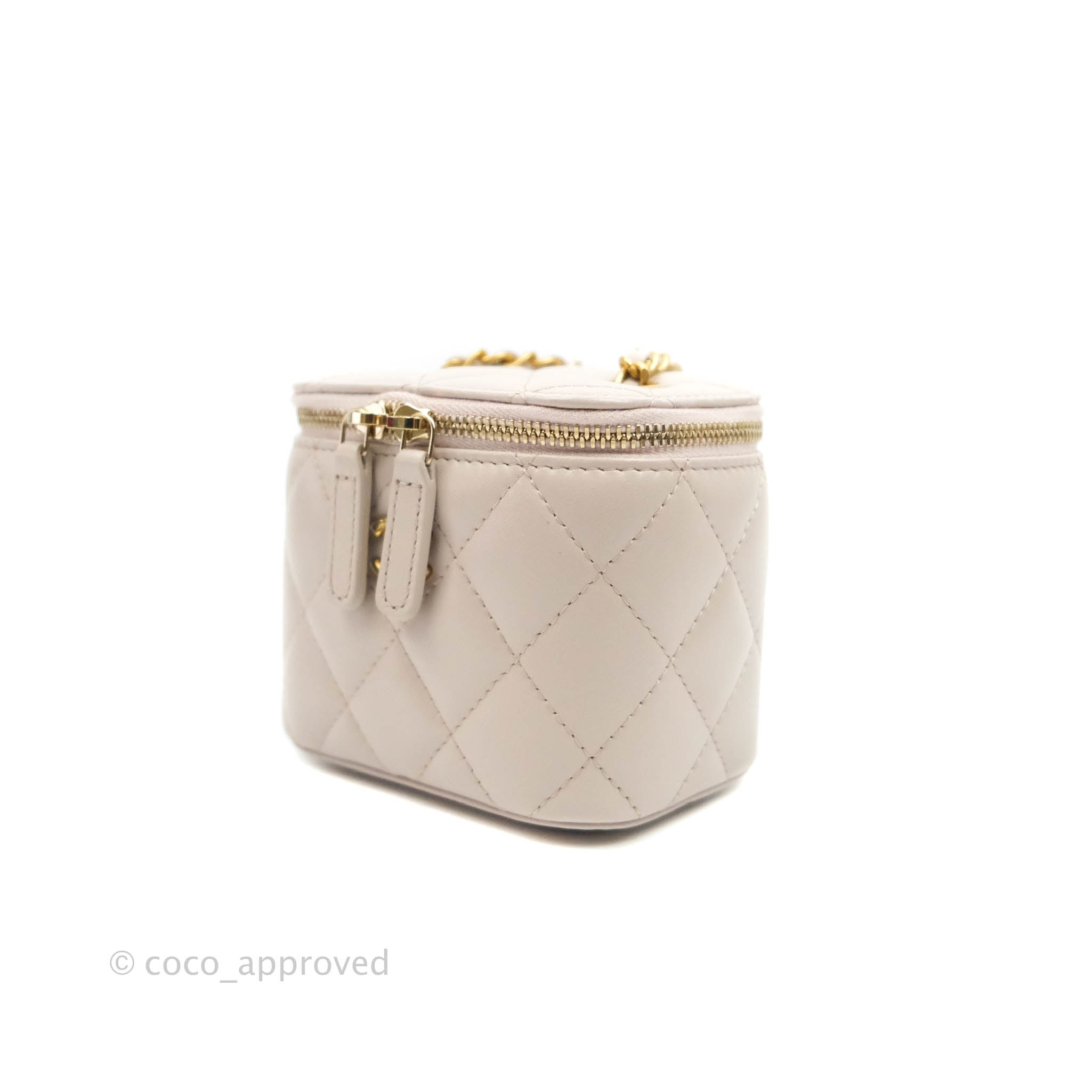 CHANEL Lambskin Quilted CC Pearl Crush Camera Case Beige | FASHIONPHILE