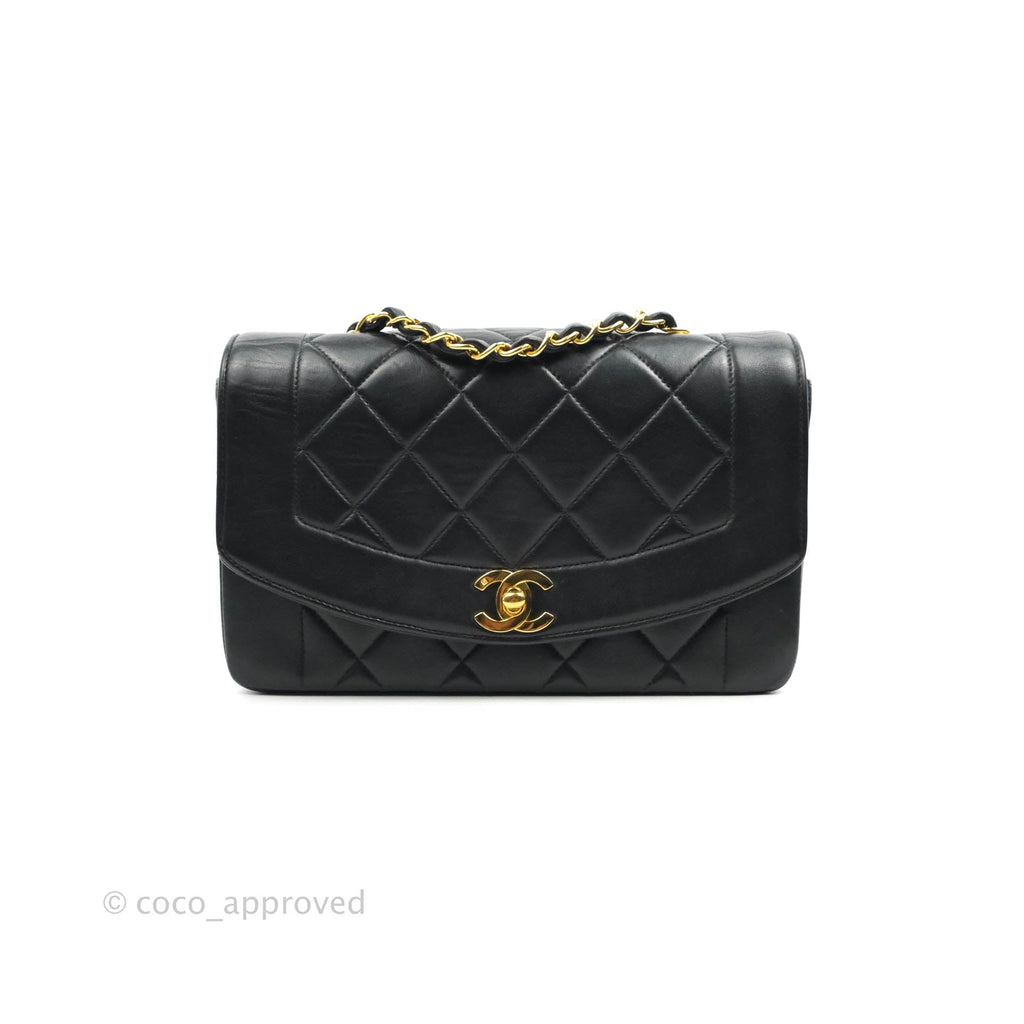 Chanel Vintage Small Classic Diana Flap Bag Black Lambskin 24K Gold Hardware