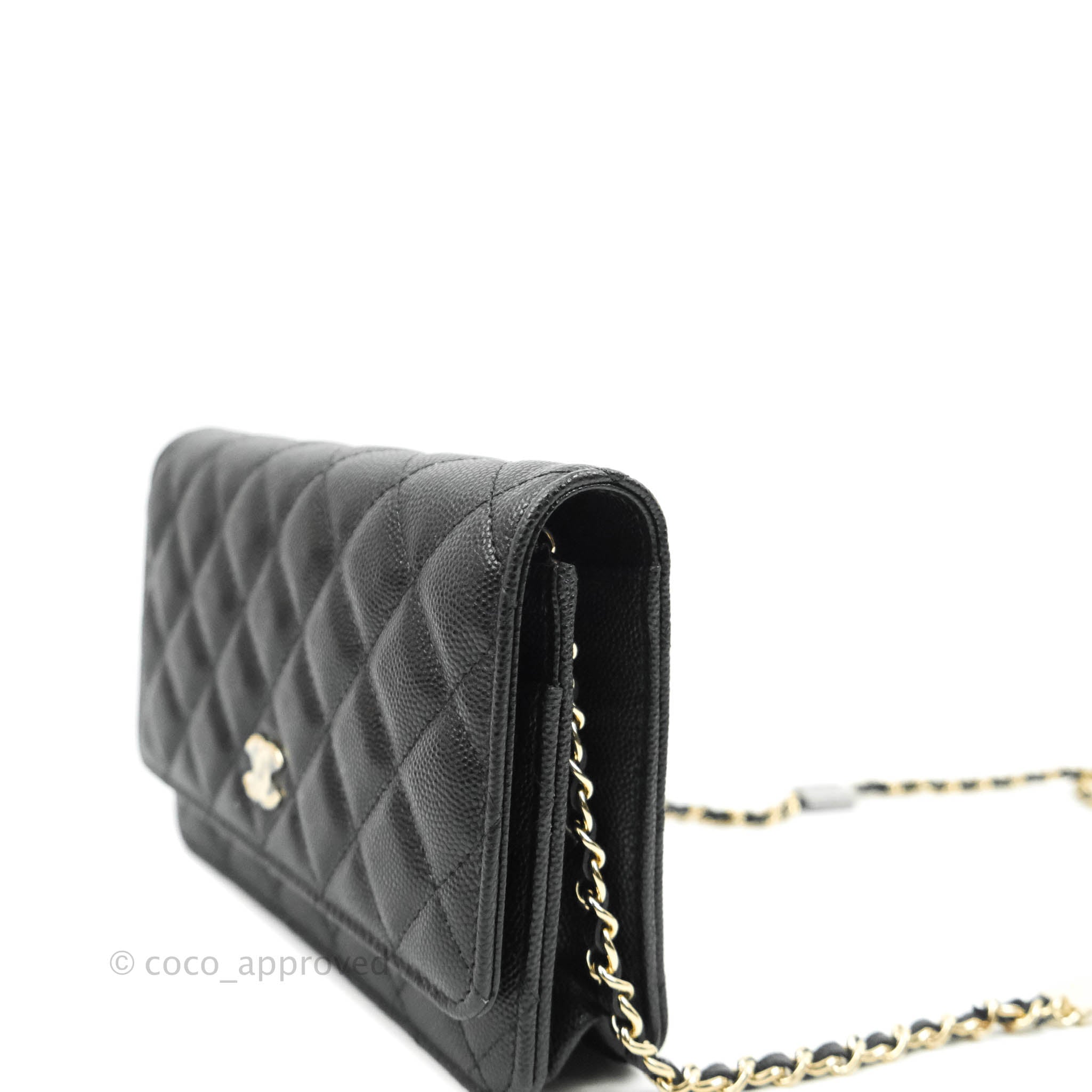 Chanel Quilted WOC Black Caviar Gold Hardware With Charms – Coco