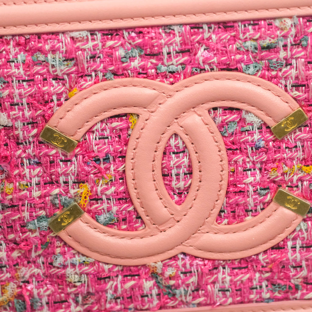 Chanel CC Filigree Vanity Clutch With Chain Pink Tweed
