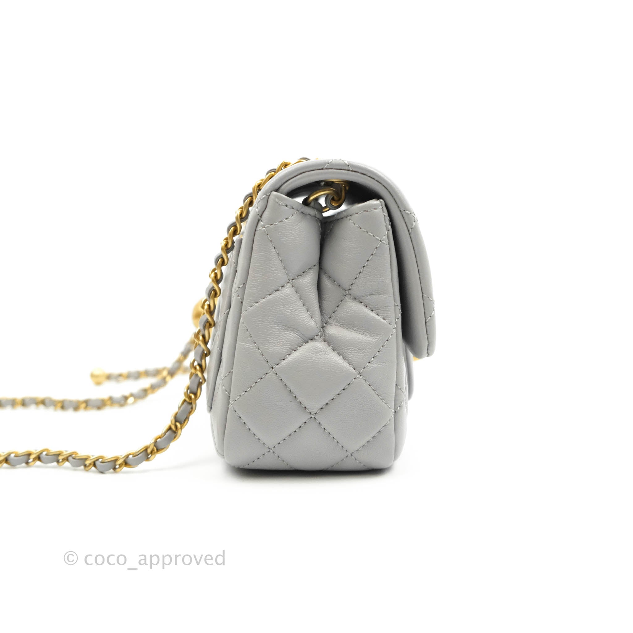 Chanel Mini Square Flap Bag With Pearl Crush Chain Black - NOBLEMARS
