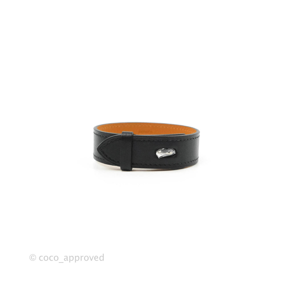 Hermès Panache Bracelet Black Tadelakt Calfskin Palladium Hardware Size T4