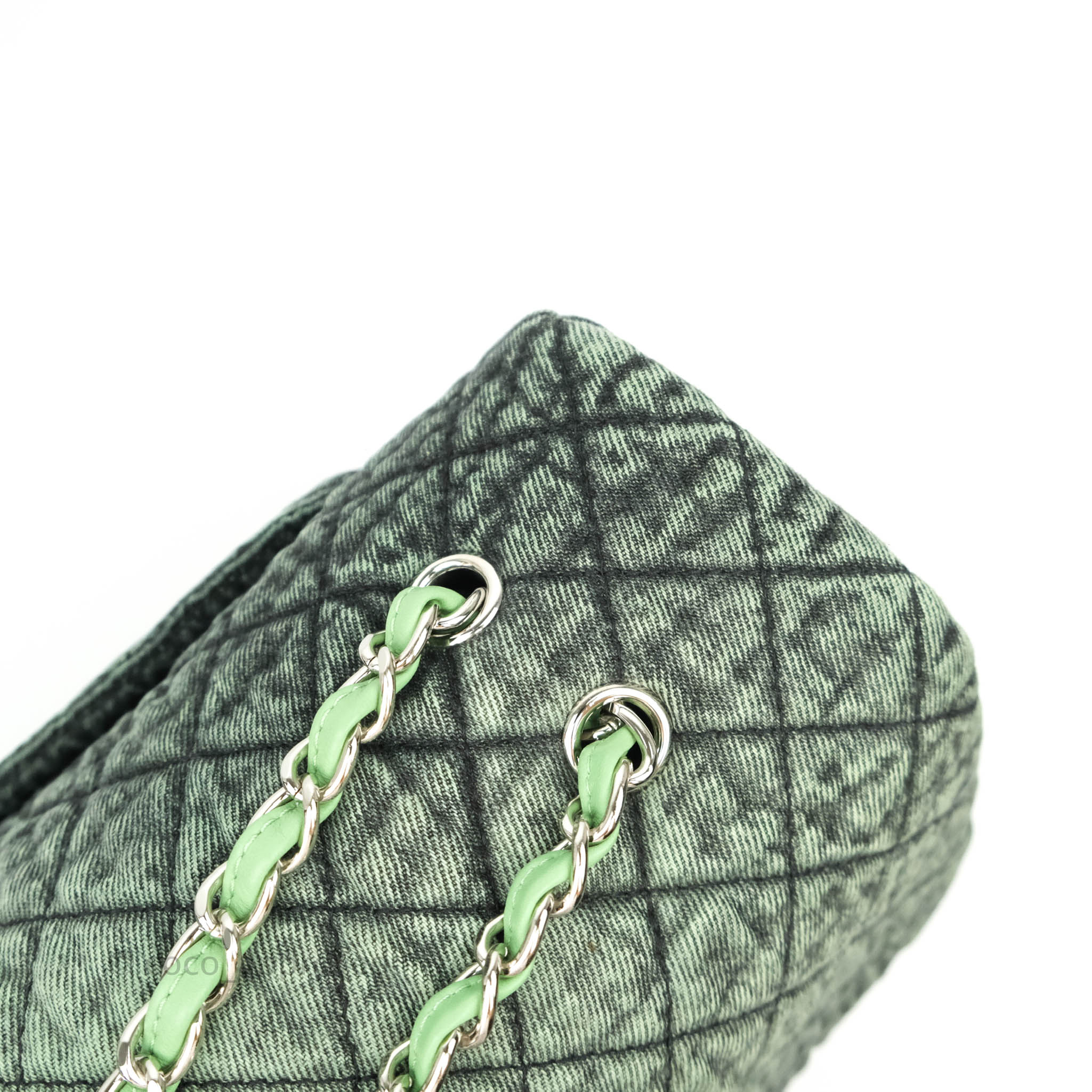 Chanel Small XXL Denimpression Flap Bag Aged Green Denim Silver